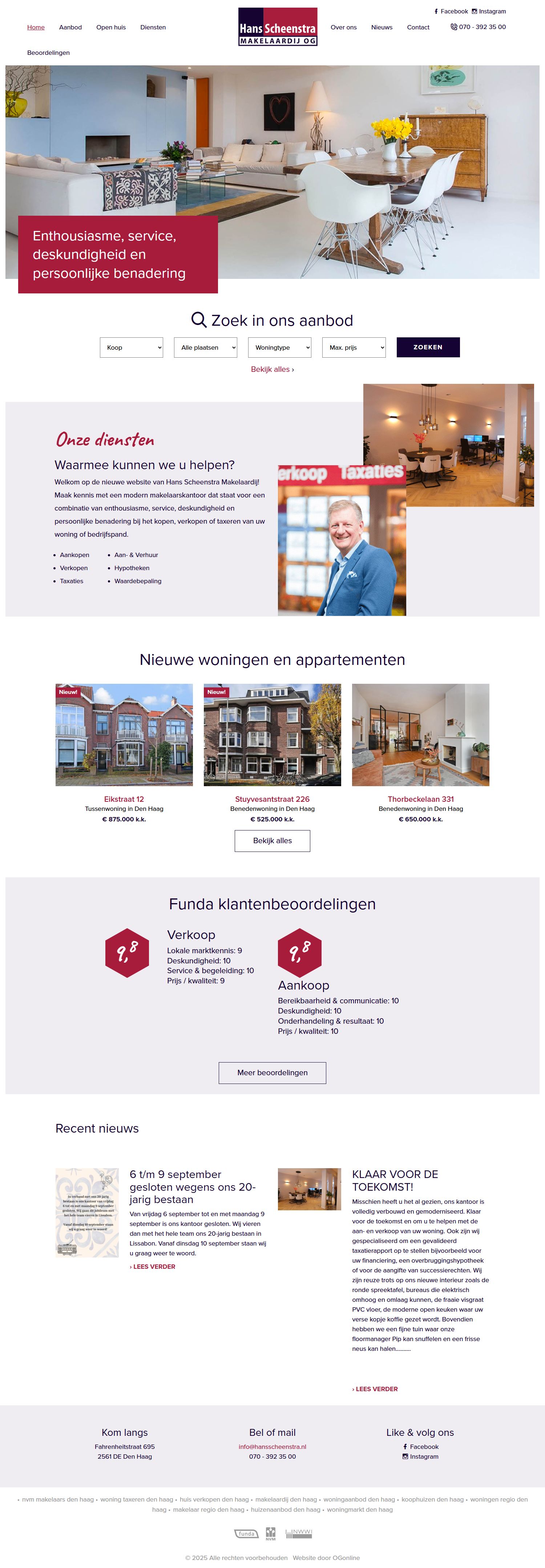 Screenshot van de website van www.hansscheenstra.nl