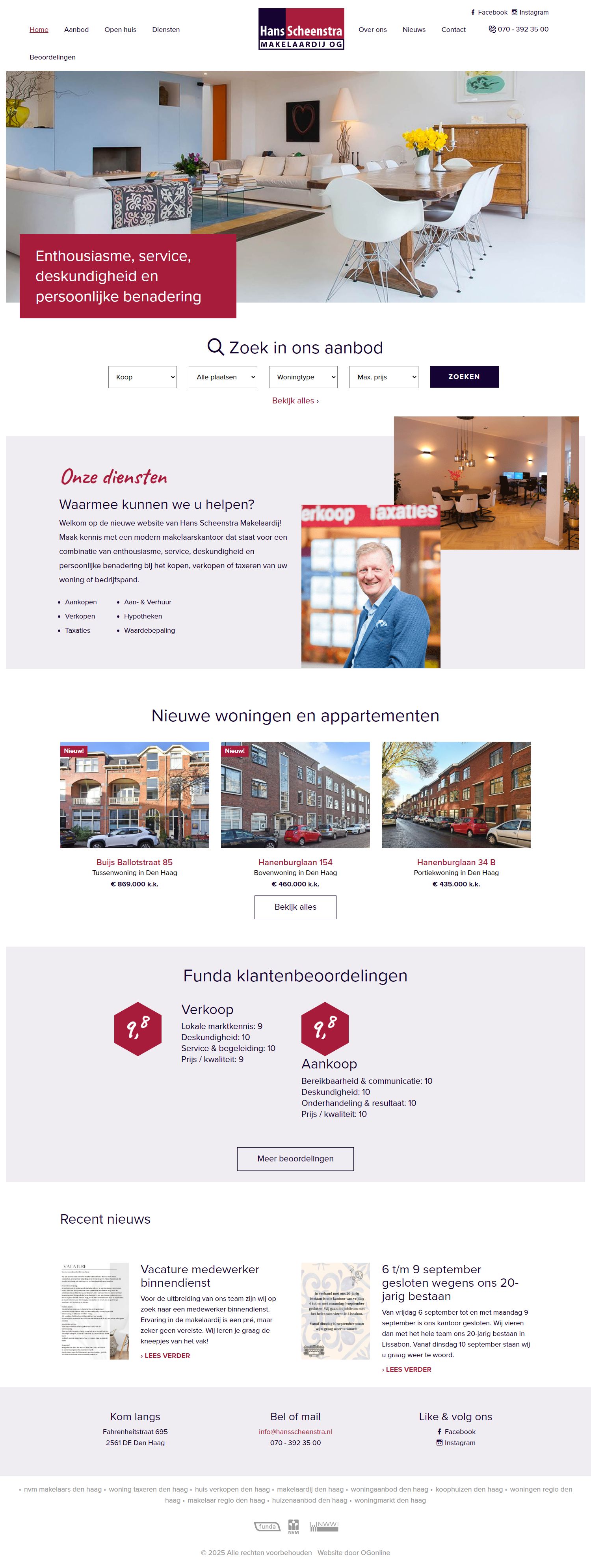 Screenshot van de website van www.hansscheenstra.nl