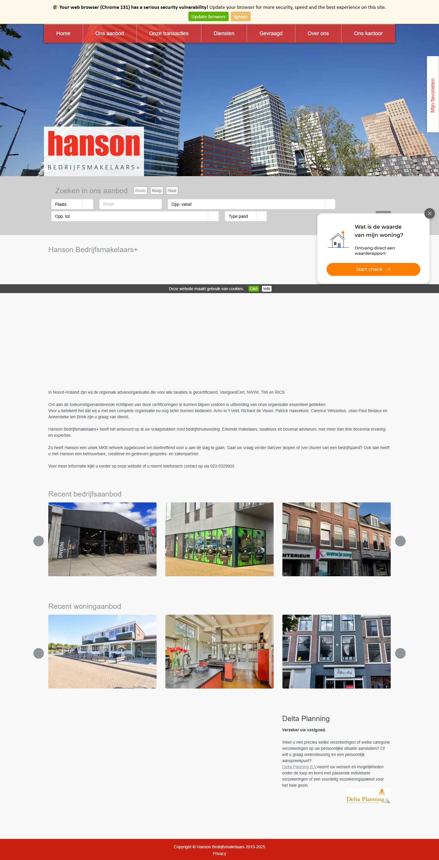 Screenshot van de website van www.hanson.nl