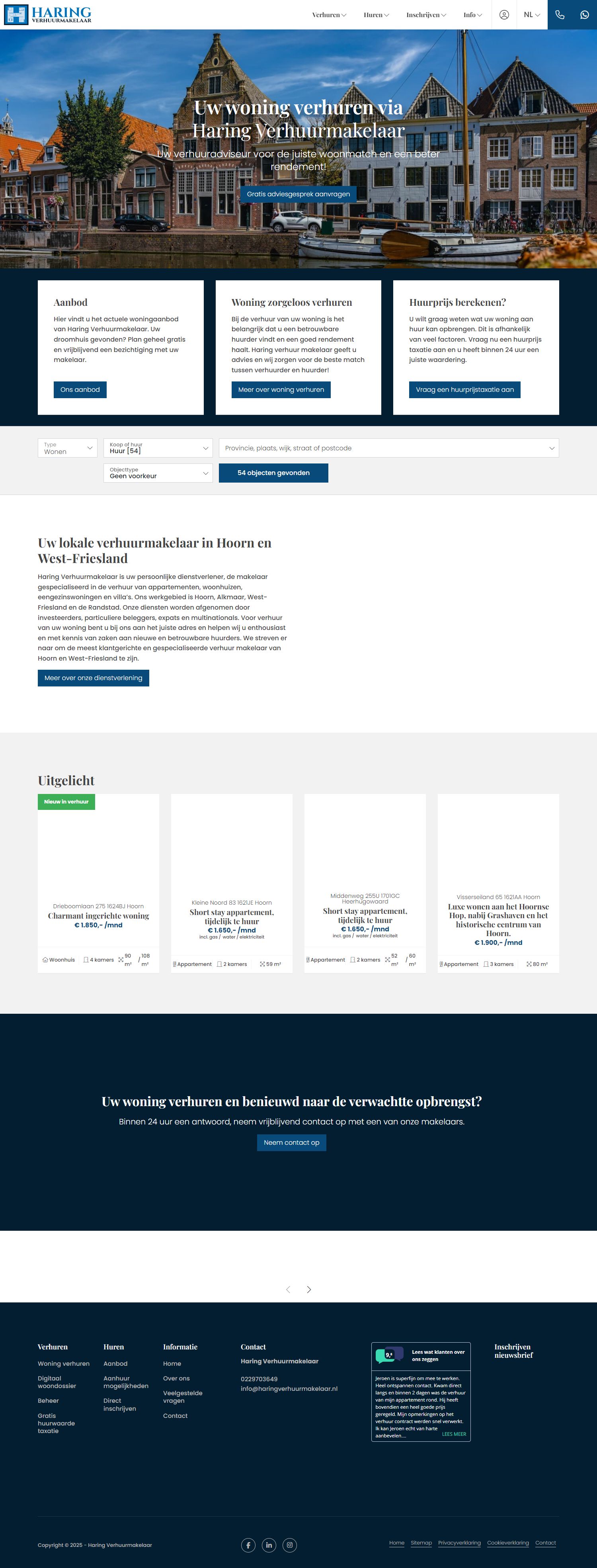 Screenshot van de website van www.haringverhuurmakelaar.nl