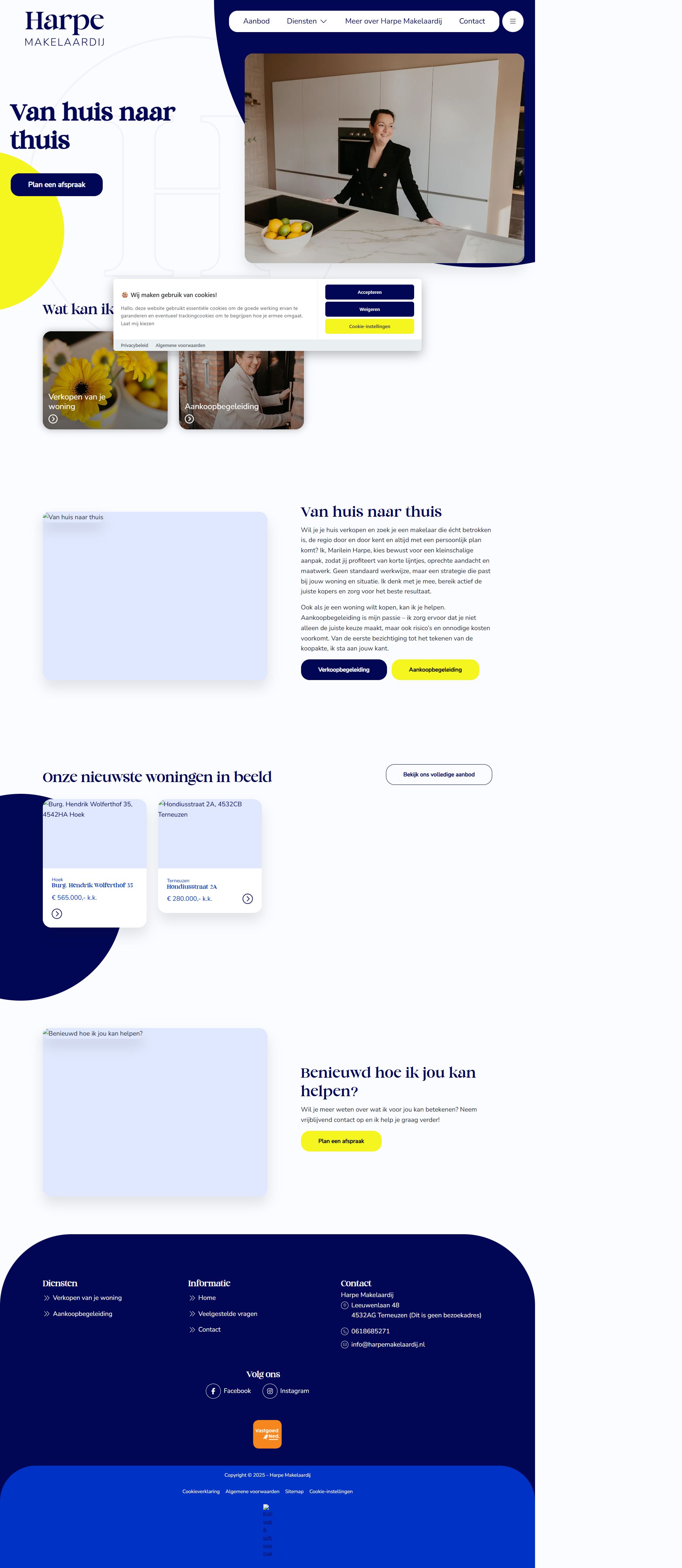 Screenshot van de website van www.harpemakelaardij.nl