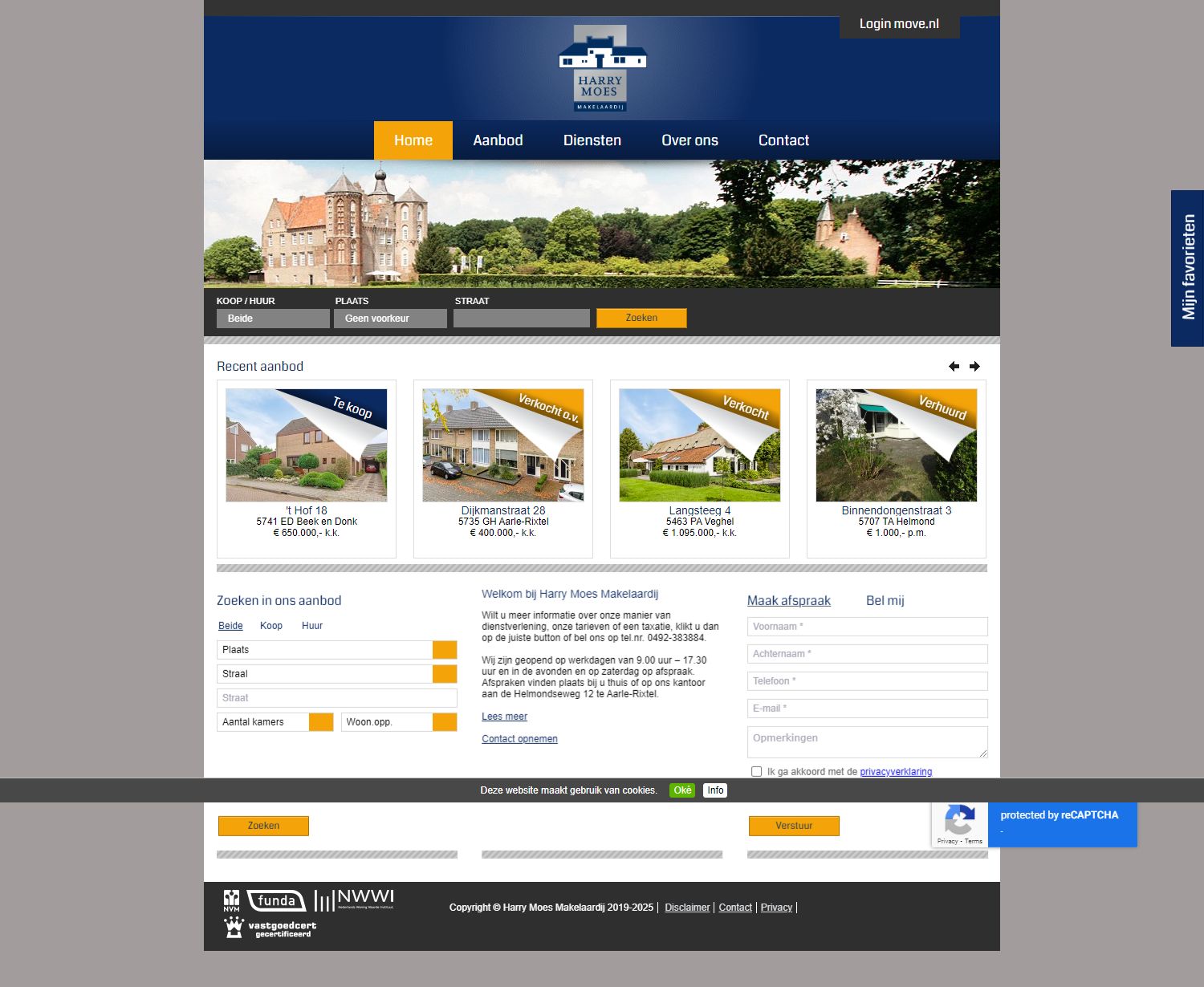 Screenshot van de website van www.harrymoesmakelaardij.nl