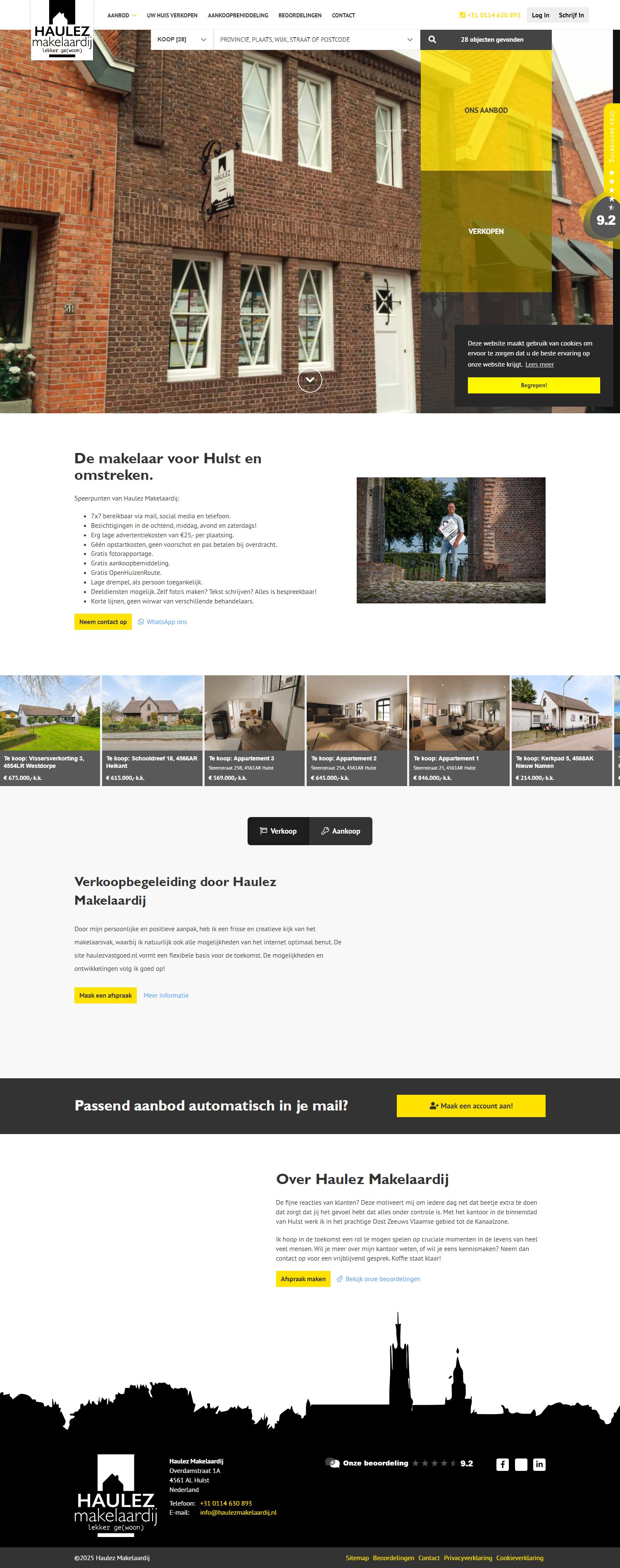 Screenshot van de website van www.haulezmakelaardij.nl