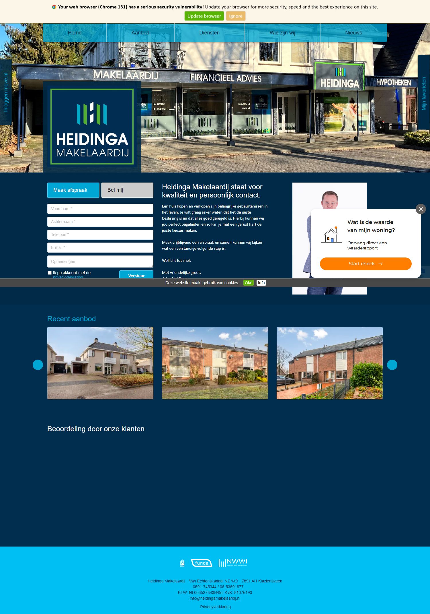 Screenshot of the website of heidingamakelaardij.nl