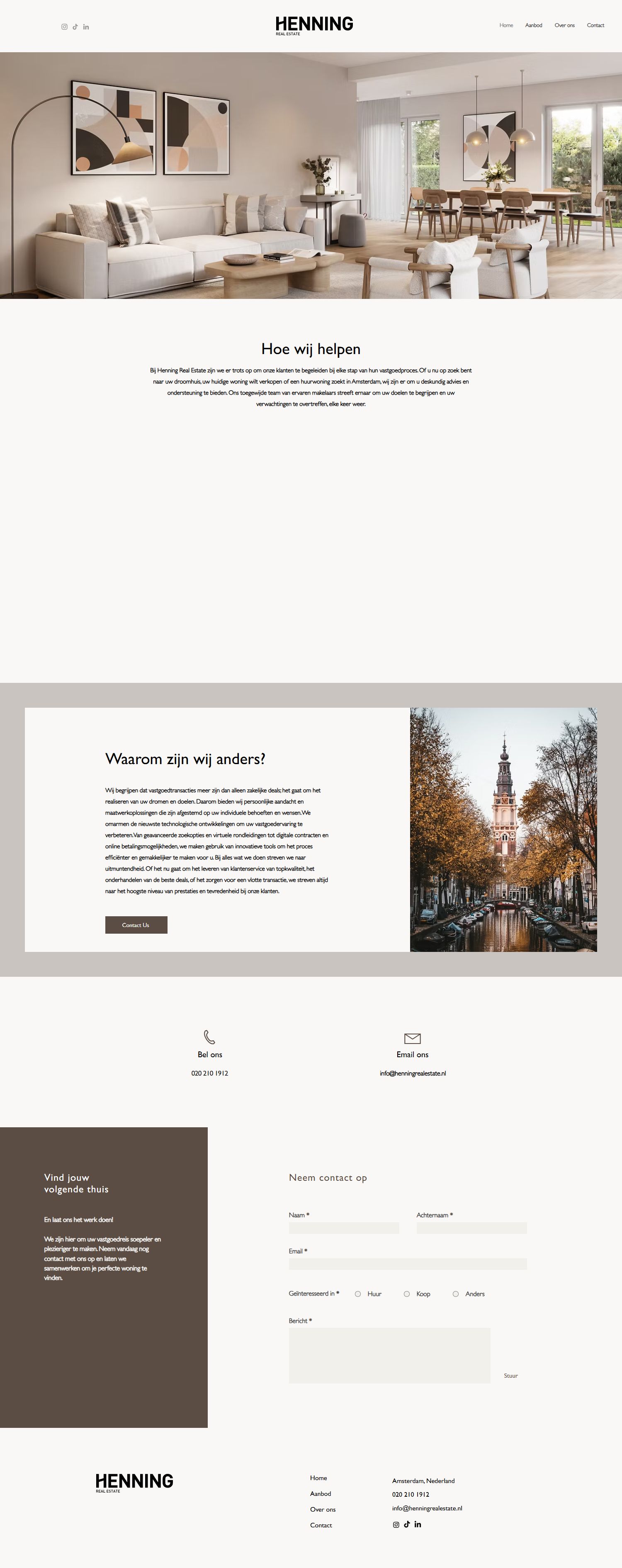 Screenshot van de website van www.henningrealestate.nl