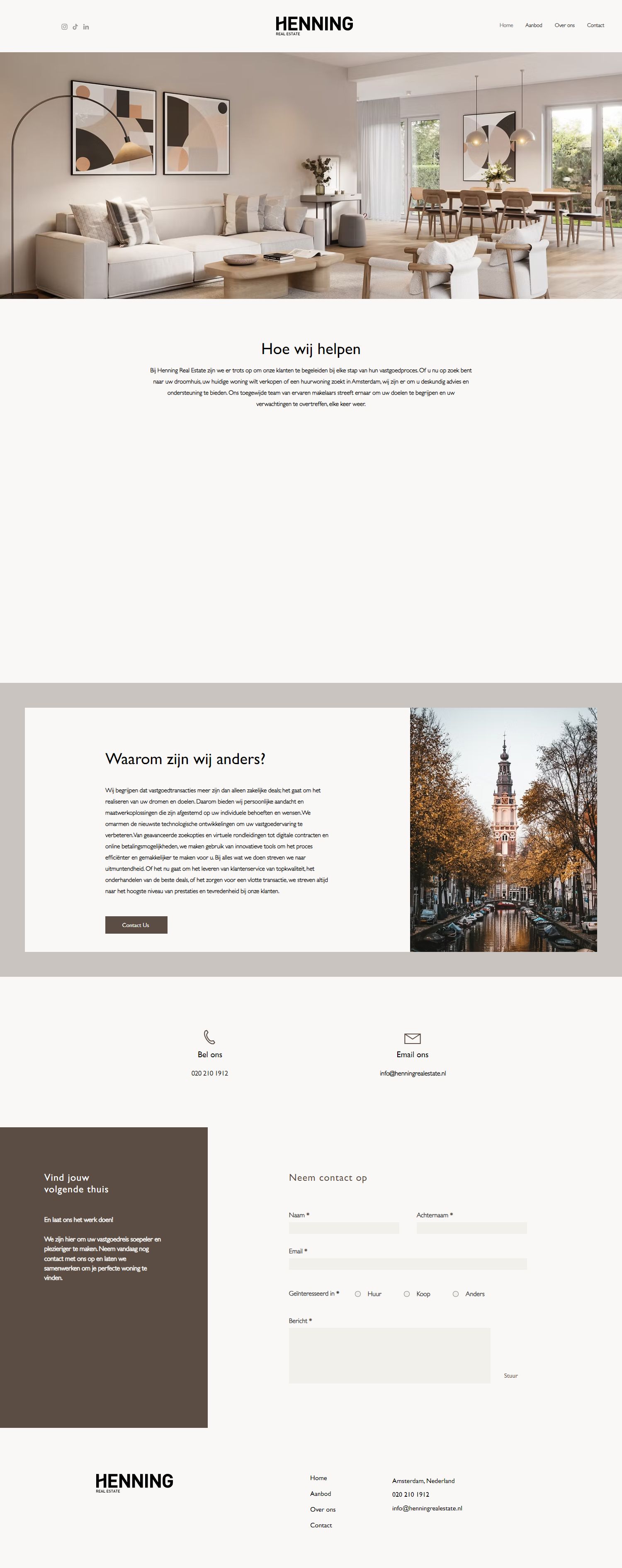 Screenshot van de website van www.henningrealestate.nl