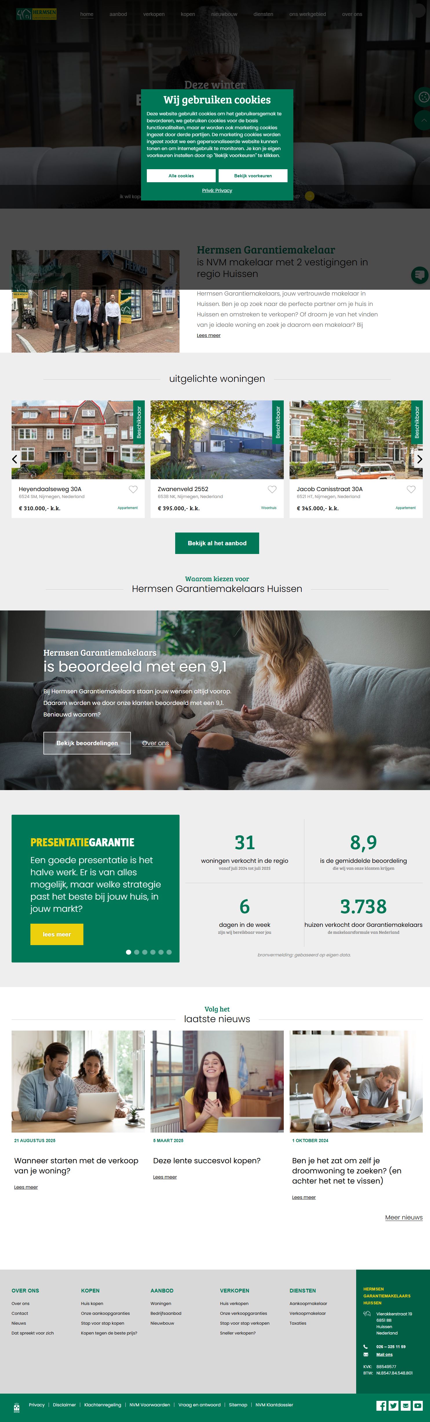 Screenshot van de website van www.hermsenmakelaarshuissen.nl