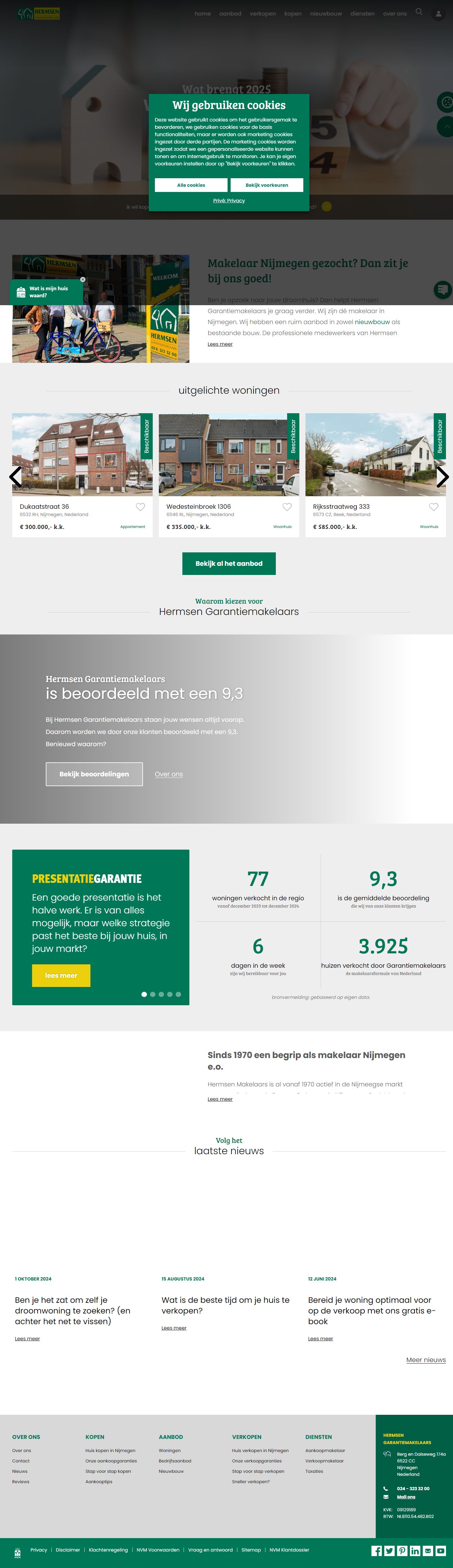 Screenshot van de website van hermsenmakelaarsnijmegen.nl