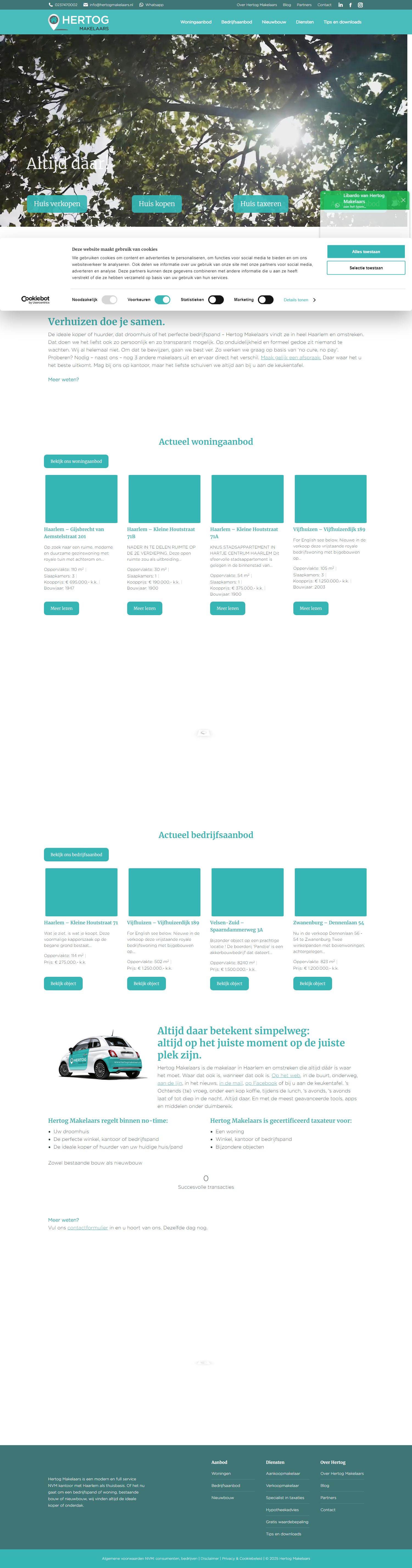 Screenshot van de website van www.hertogmakelaars.nl