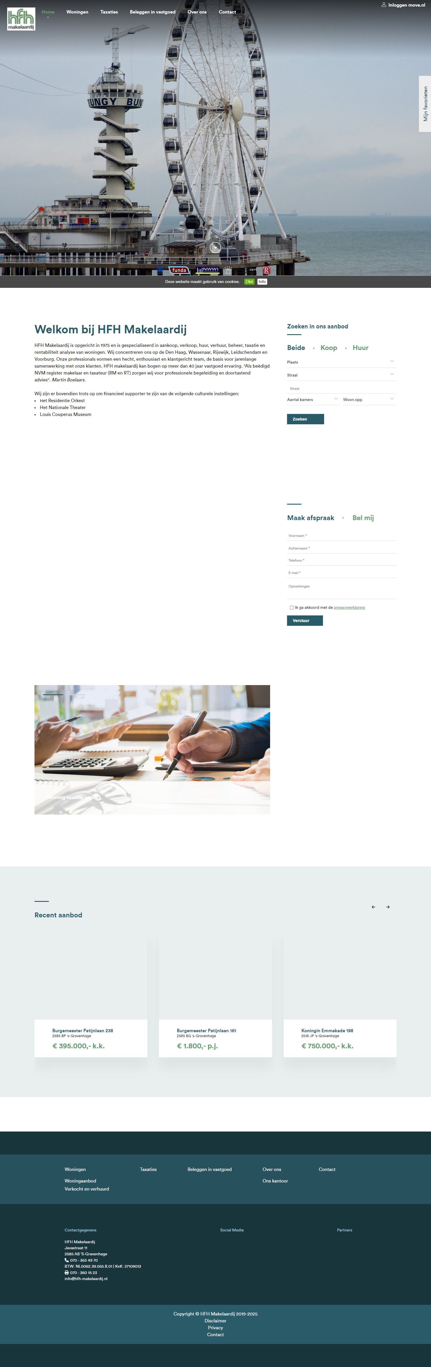 Screenshot van de website van www.hfh-makelaardij.nl