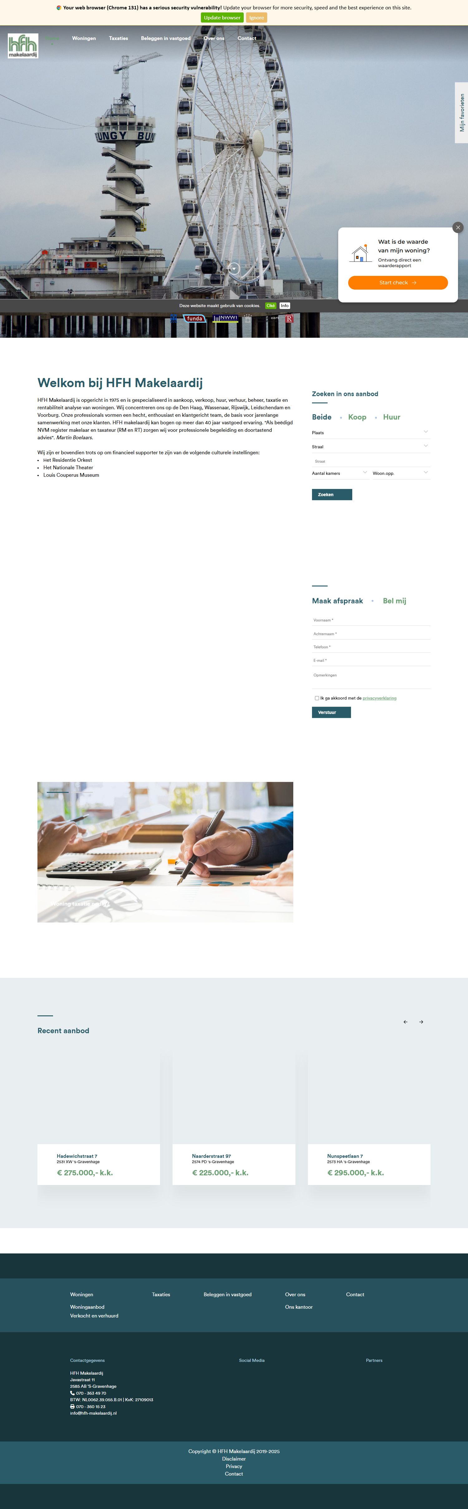Screenshot van de website van www.hfh-makelaardij.nl