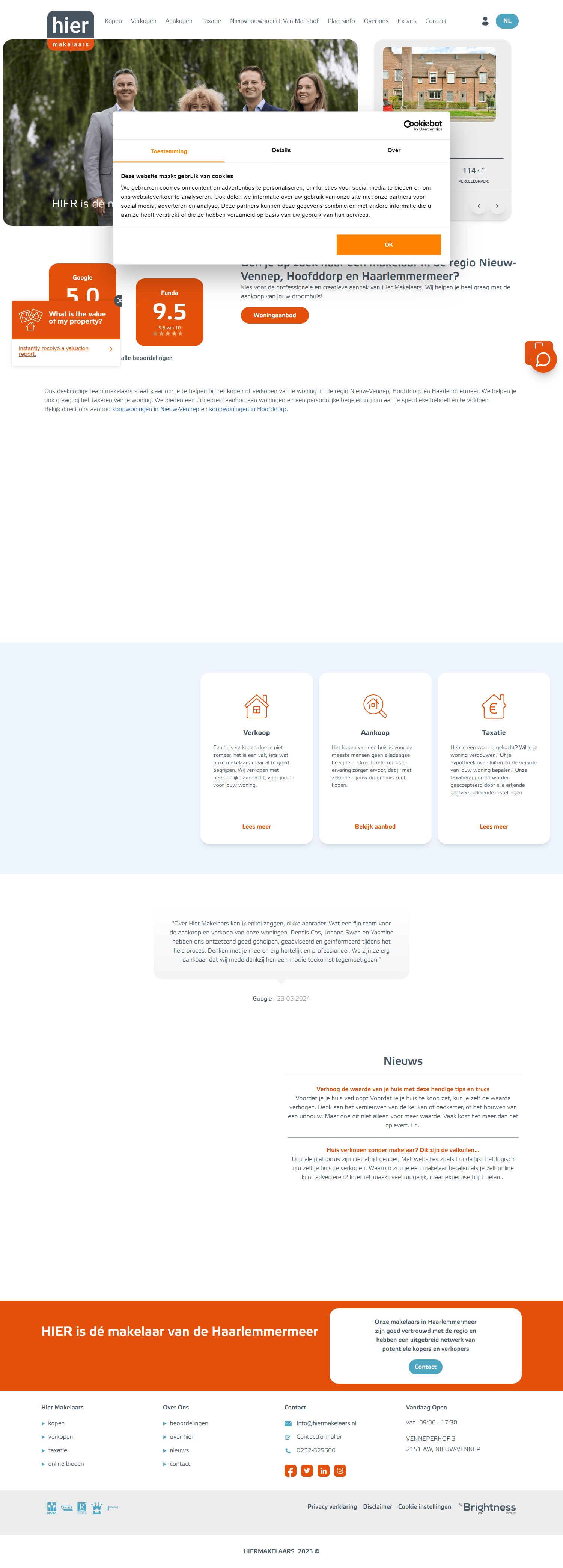 Screenshot of the website of hiermakelaars.nl