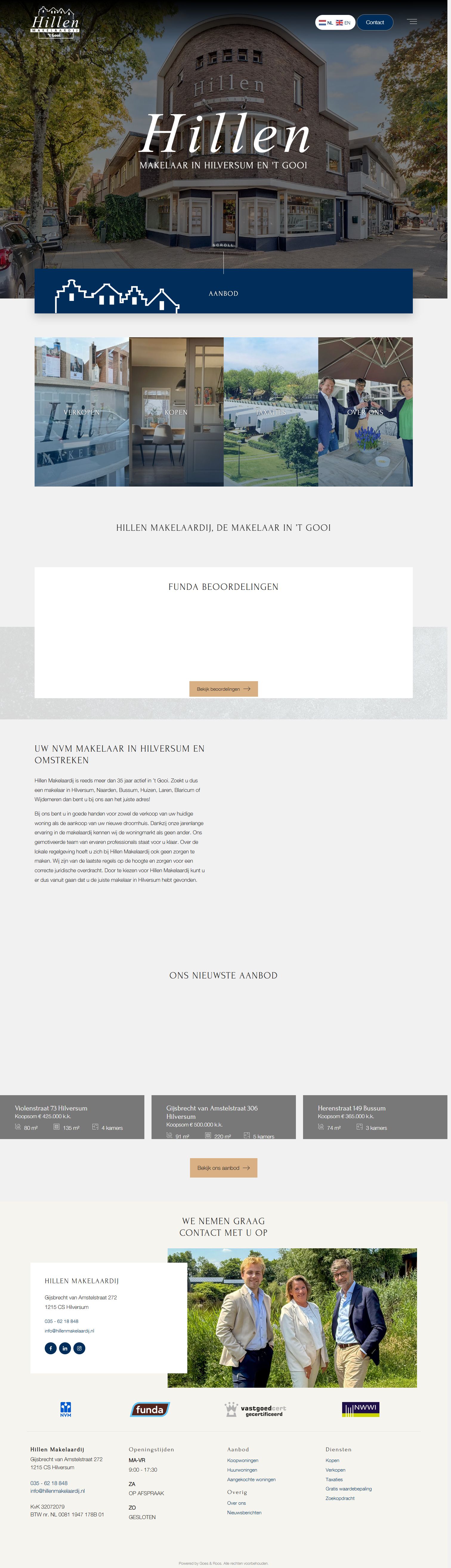 Screenshot van de website van www.hillenmakelaardij.nl