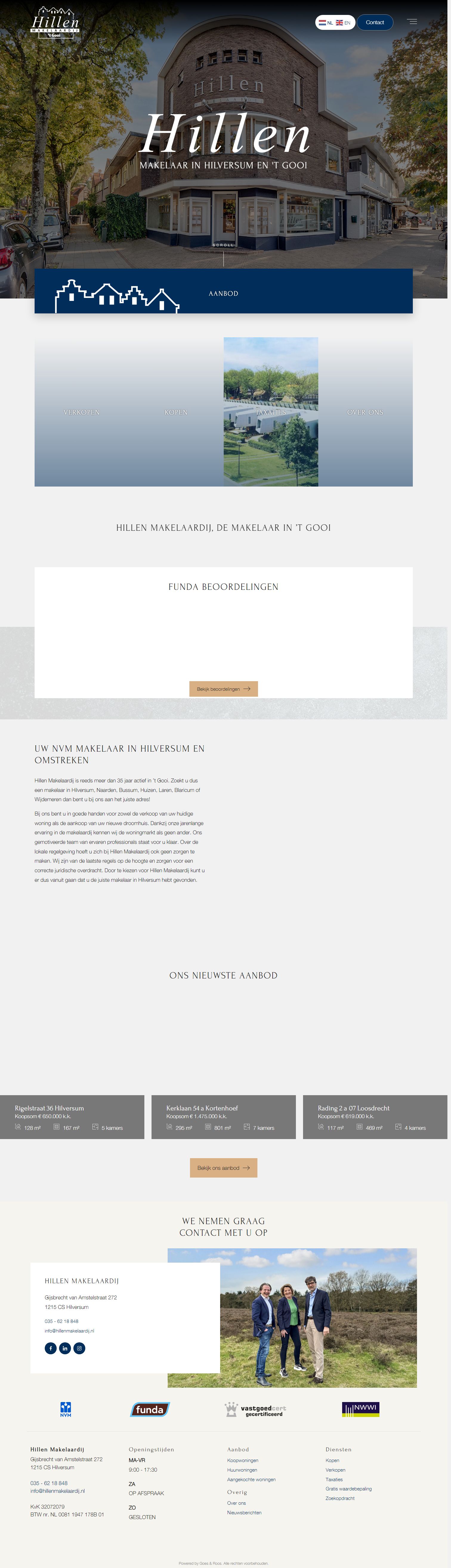 Screenshot van de website van www.hillenmakelaardij.nl