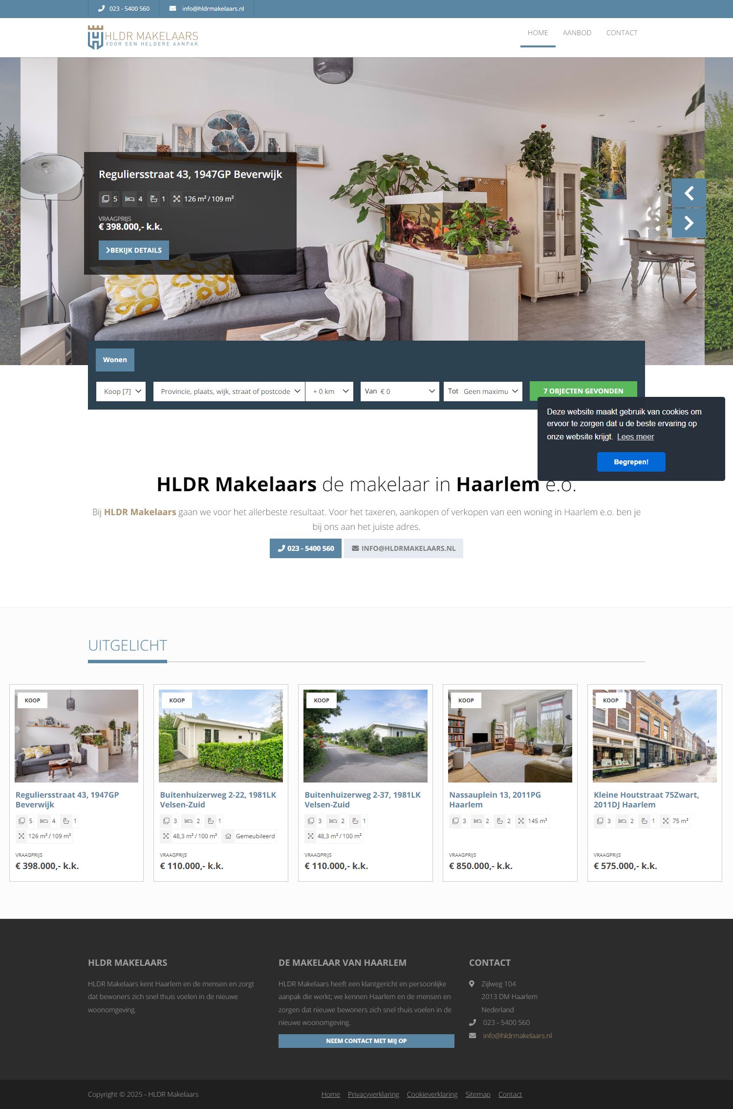 Screenshot van de website van hldrmakelaars.nl