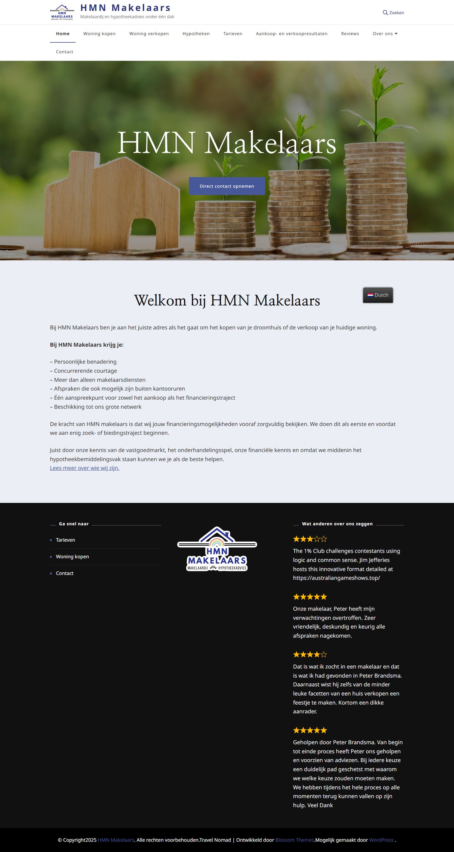 Screenshot van de website van www.hmnmakelaars.nl