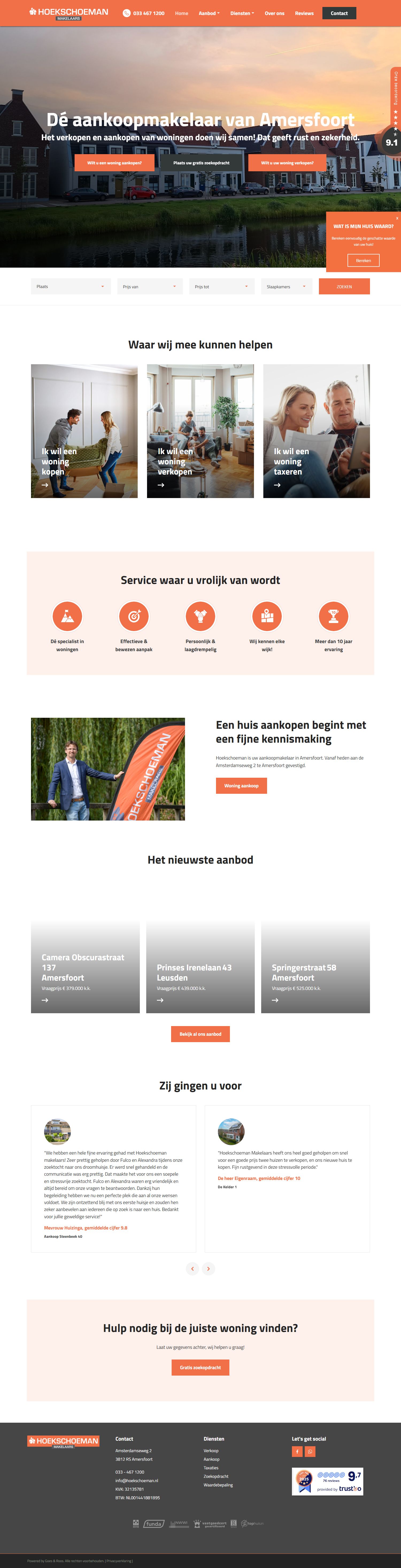 Screenshot of the website of www.hoekschoeman.nl