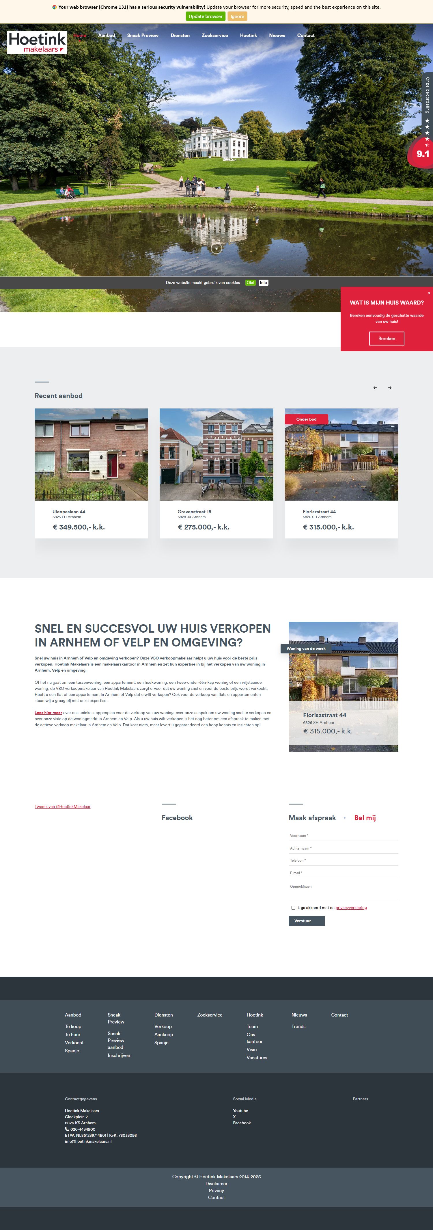 Screenshot of the website of www.hoetinkmakelaars.nl