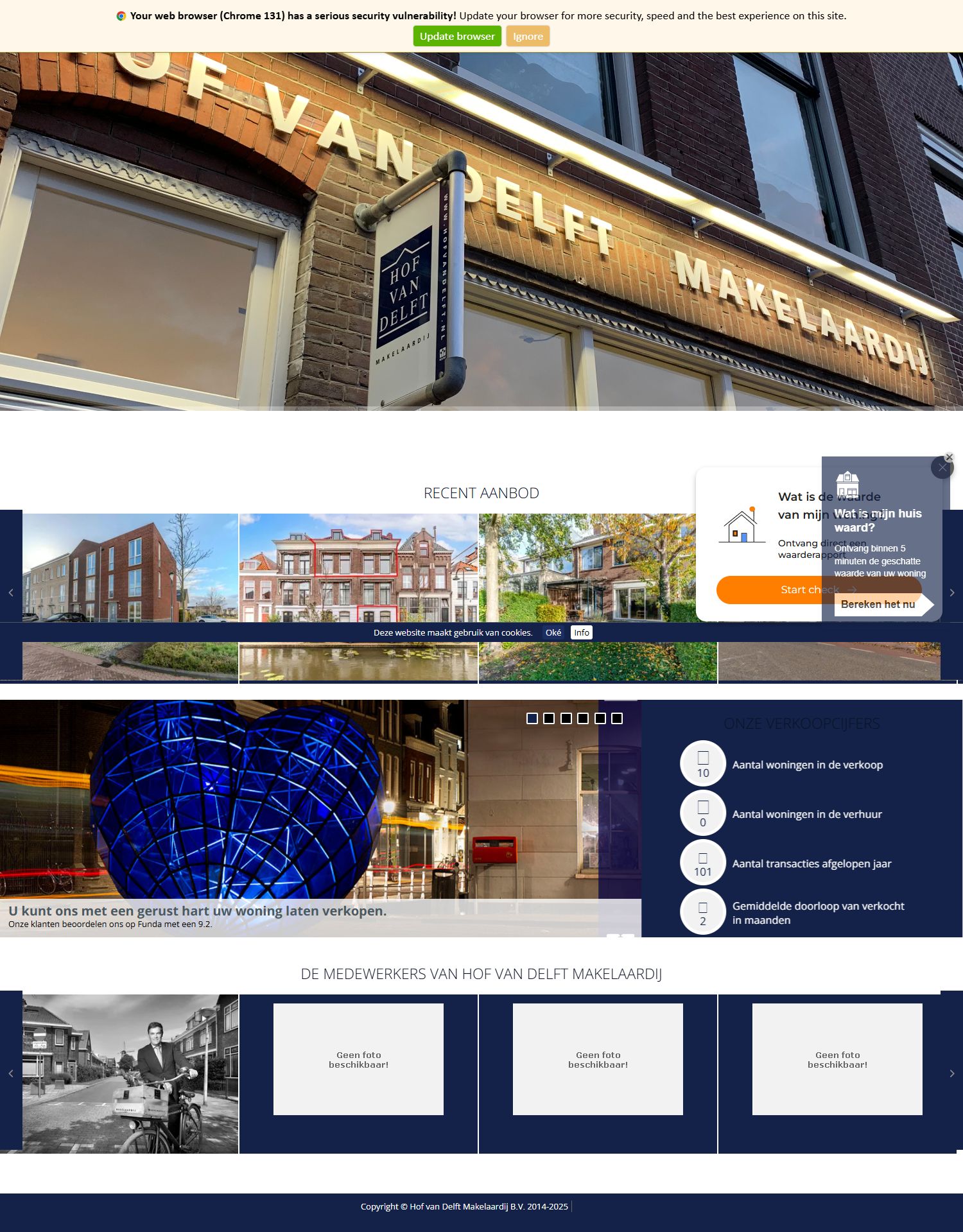 Screenshot van de website van www.hofvandelft.nl