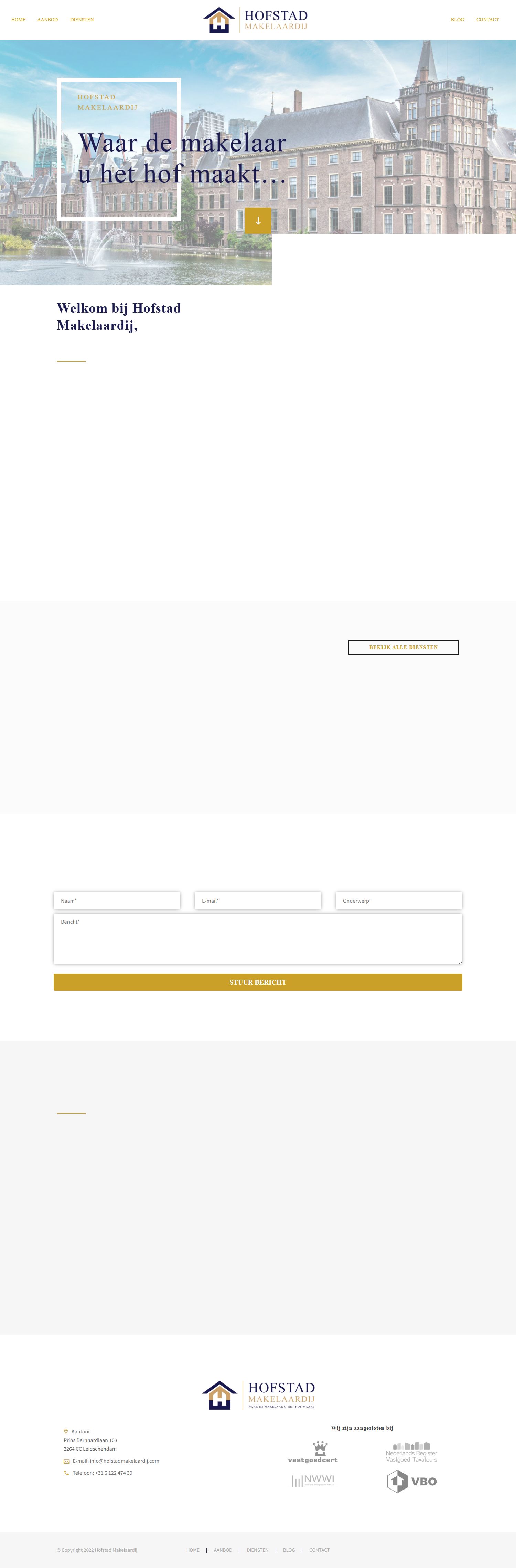 Screenshot van de website van www.hofstadmakelaardij.com