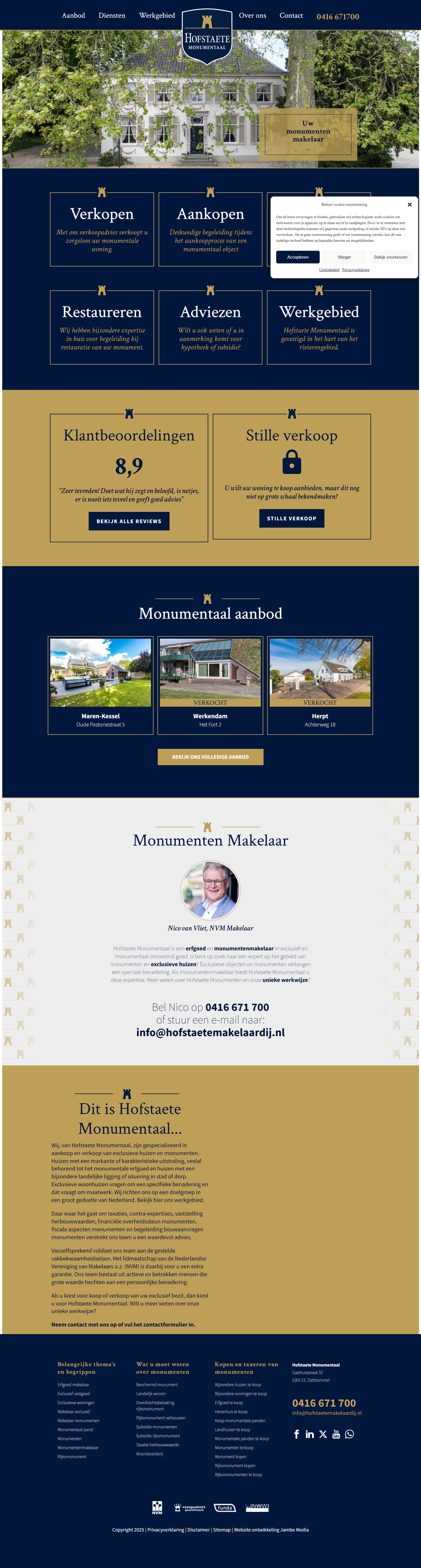 Screenshot van de website van www.hofstaetemakelaardij.nl