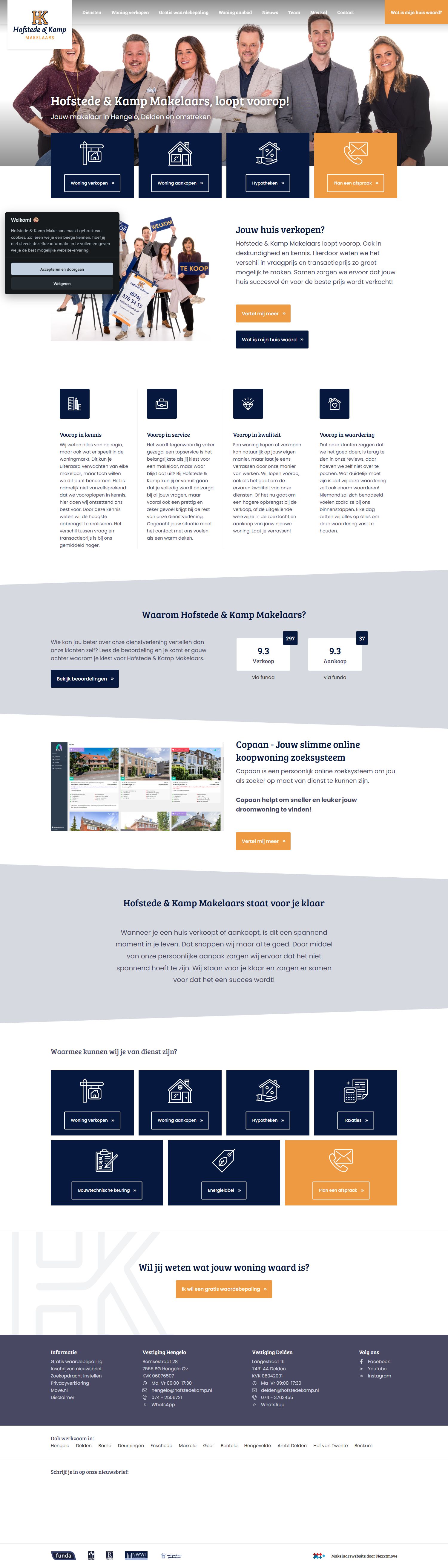 Screenshot of the website of www.hofstedekamp.nl