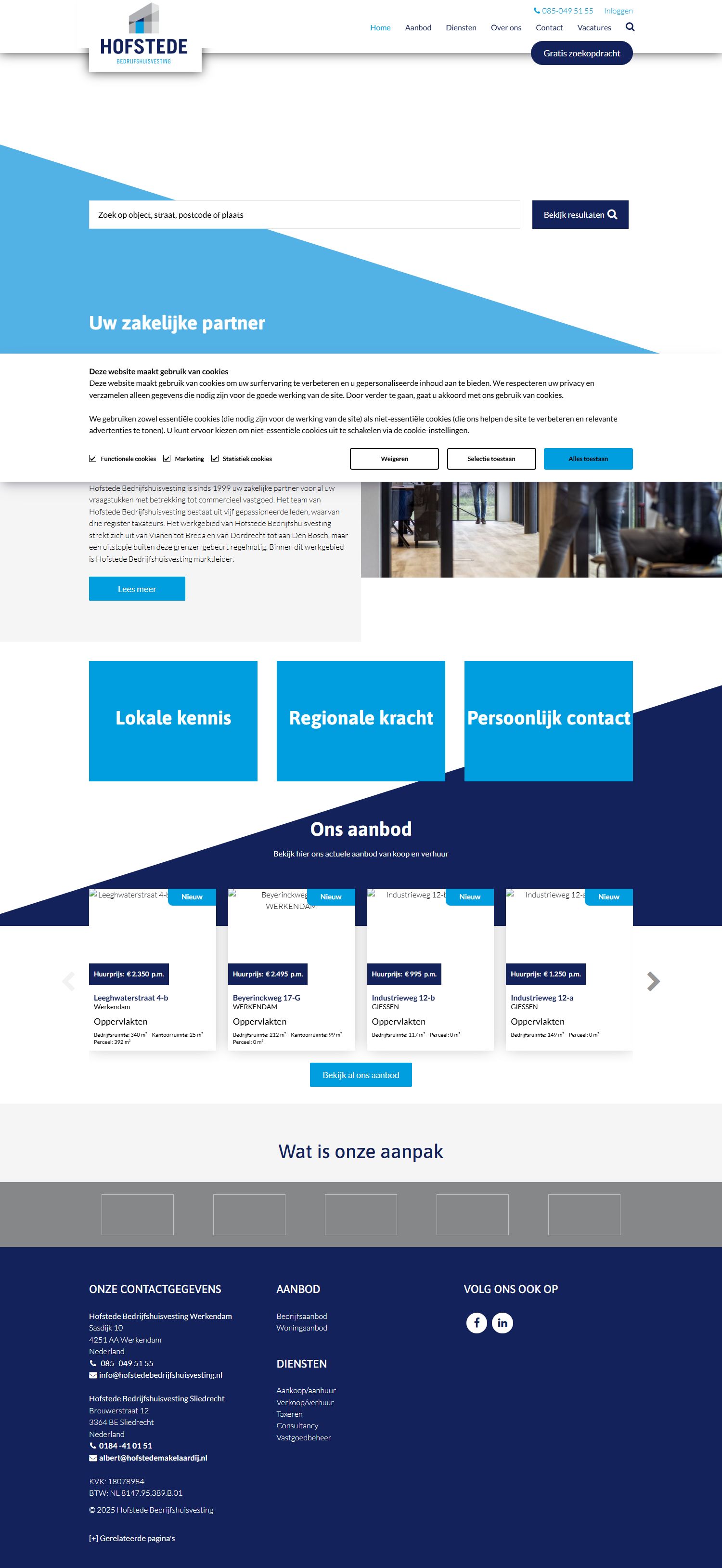 Screenshot van de website van www.hofstedebedrijfshuisvesting.nl