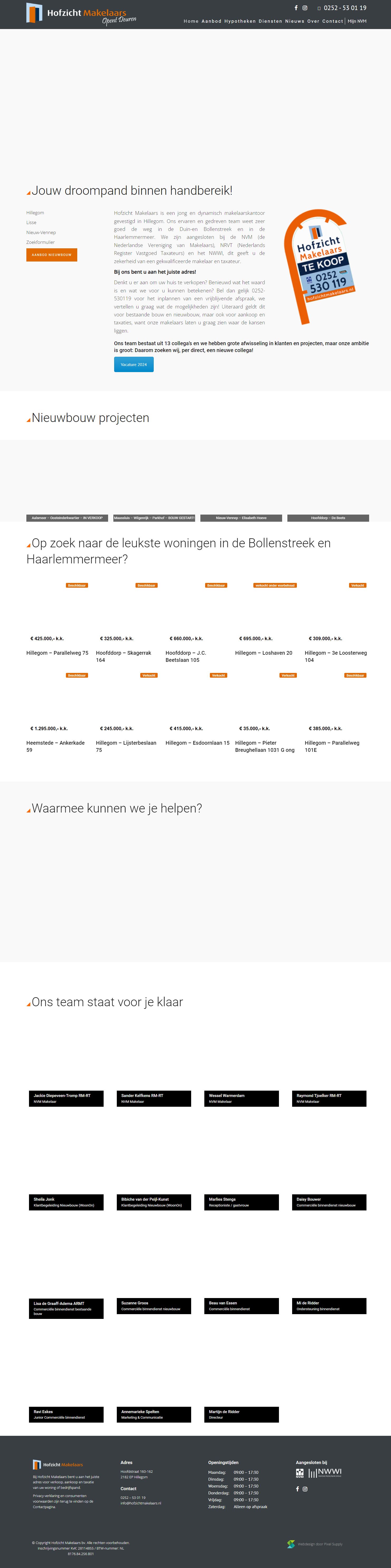 Screenshot van de website van www.hofzichtmakelaars.nl