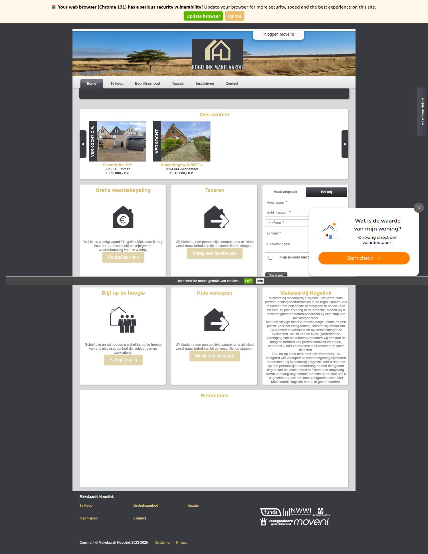 Screenshot of the website of www.hogelink.nl