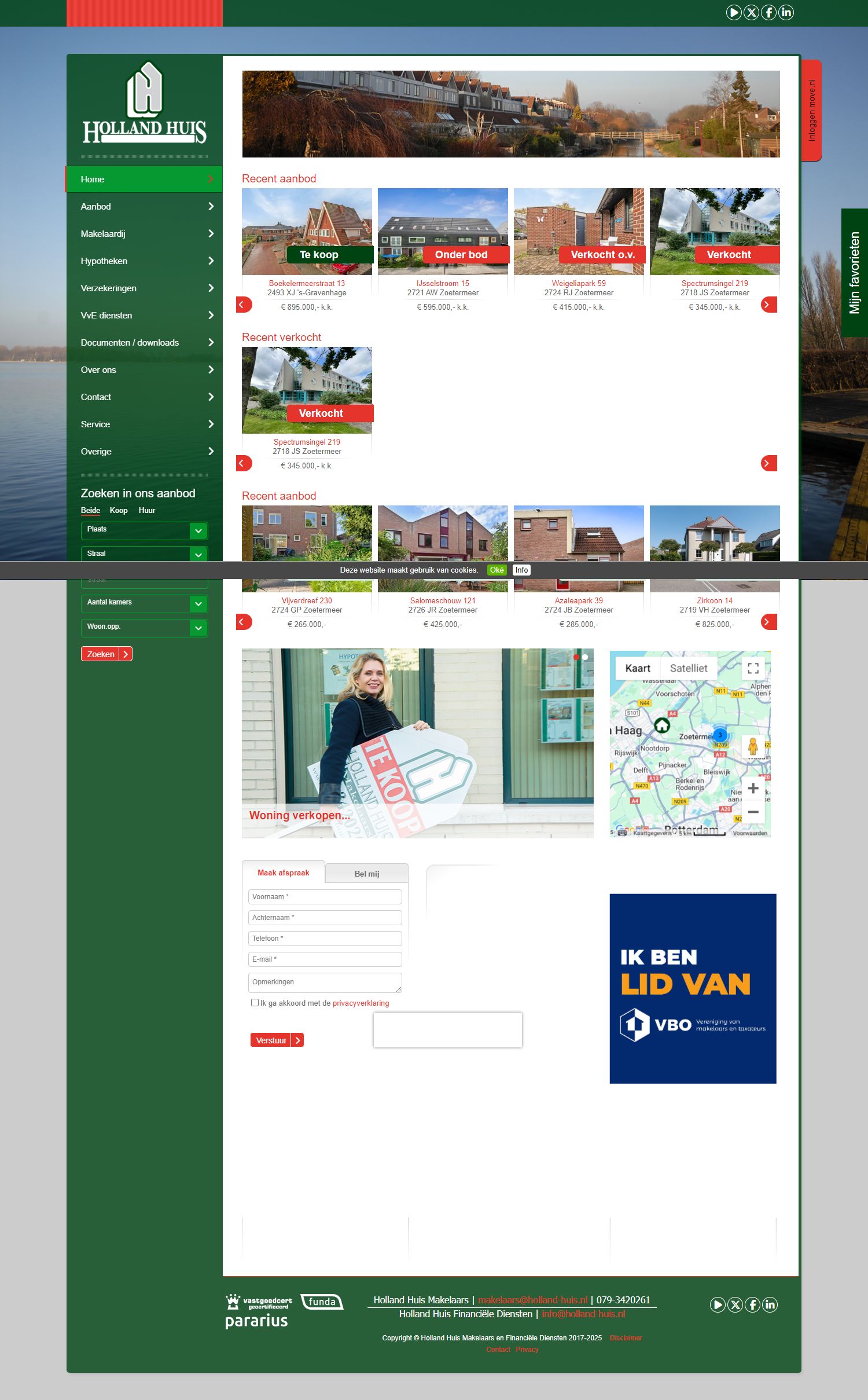 Screenshot van de website van www.holland-huis.nl