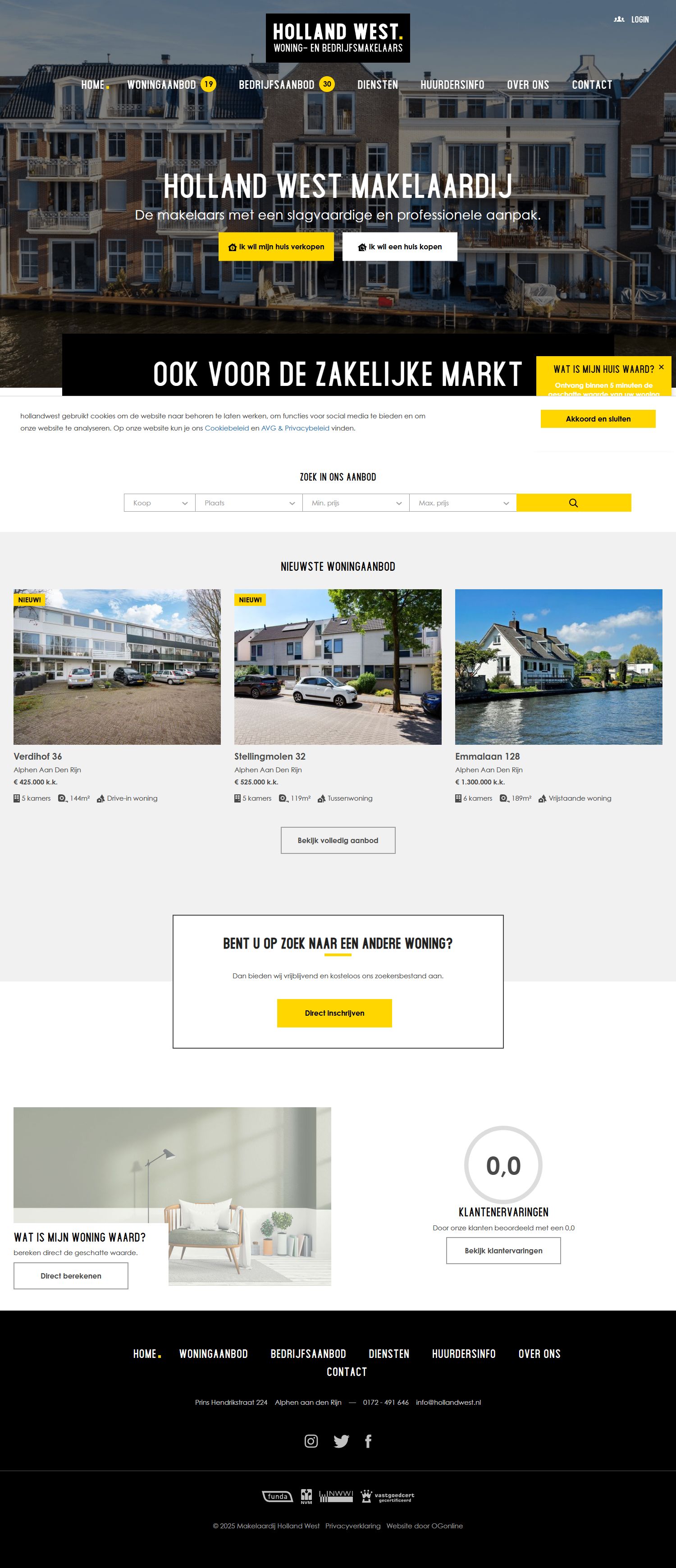 Capture d'écran du site web de www.hollandwest.nl