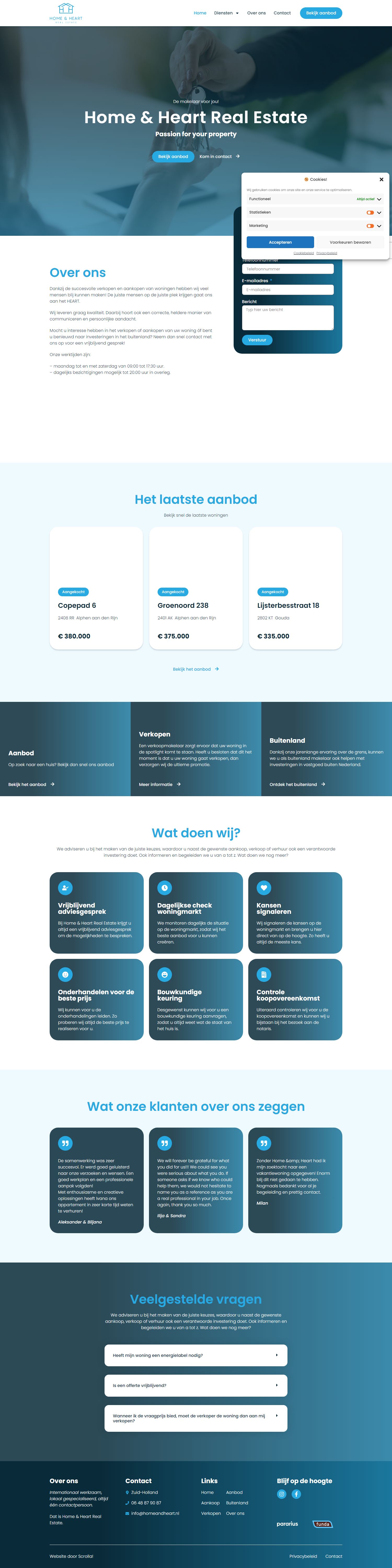 Screenshot van de website van homeandheartrealestate.nl