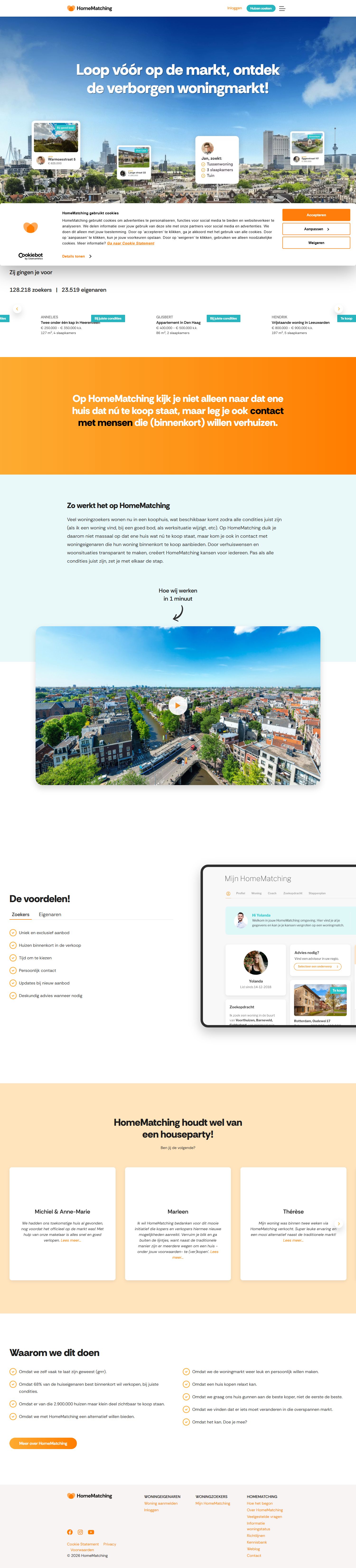 Screenshot van de website van www.homematching.nl