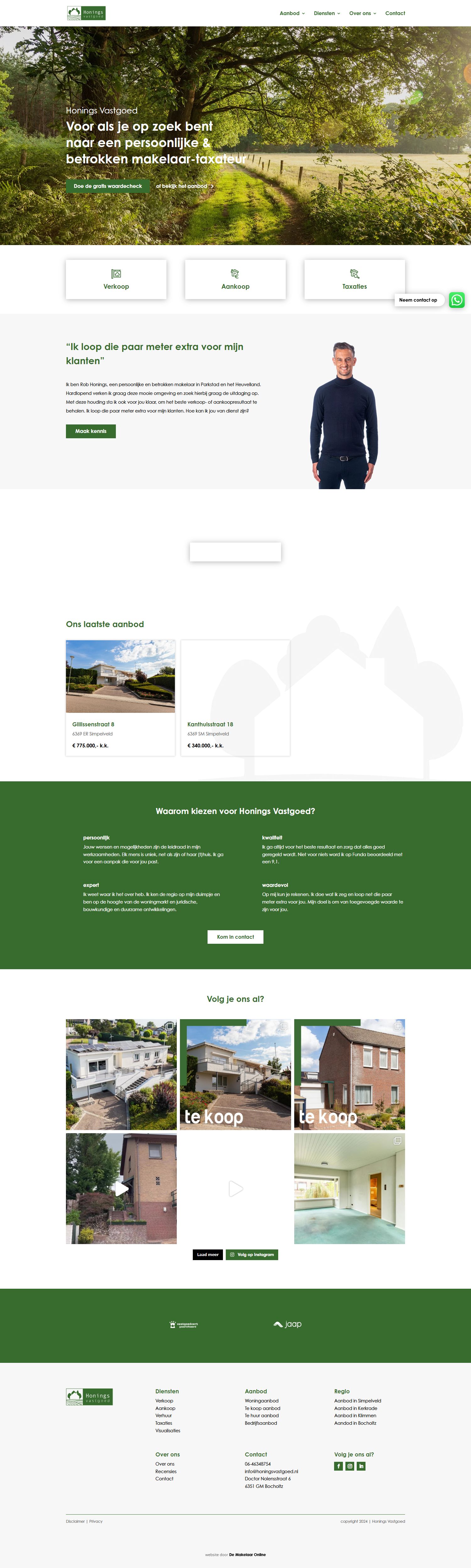 Screenshot van de website van www.honingsvastgoed.nl