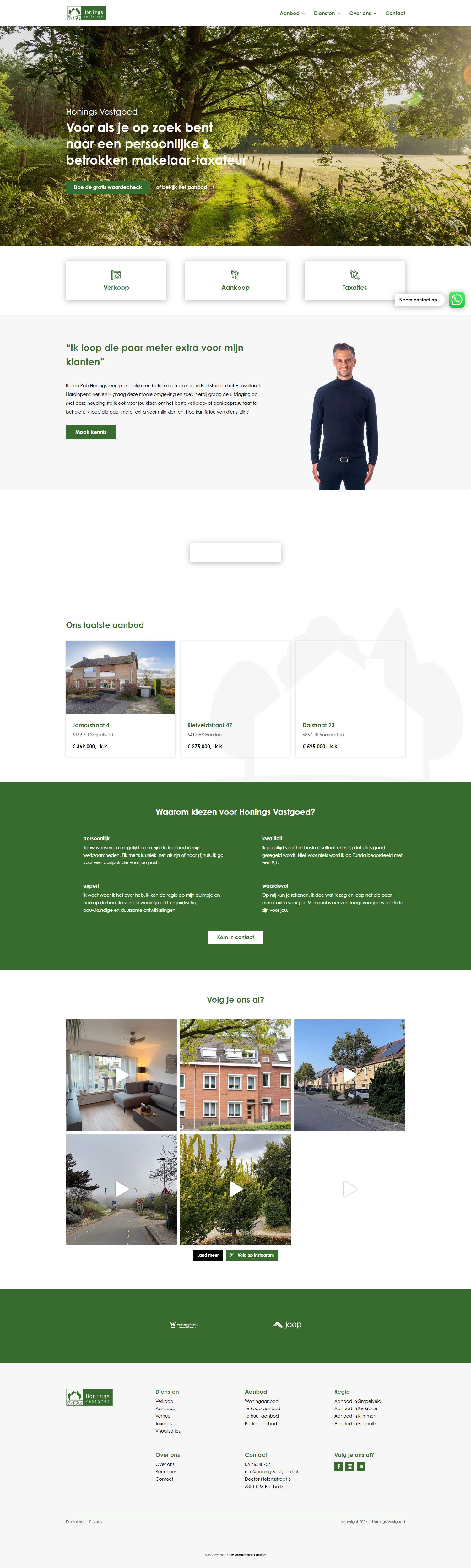 Screenshot van de website van www.honingsvastgoed.nl