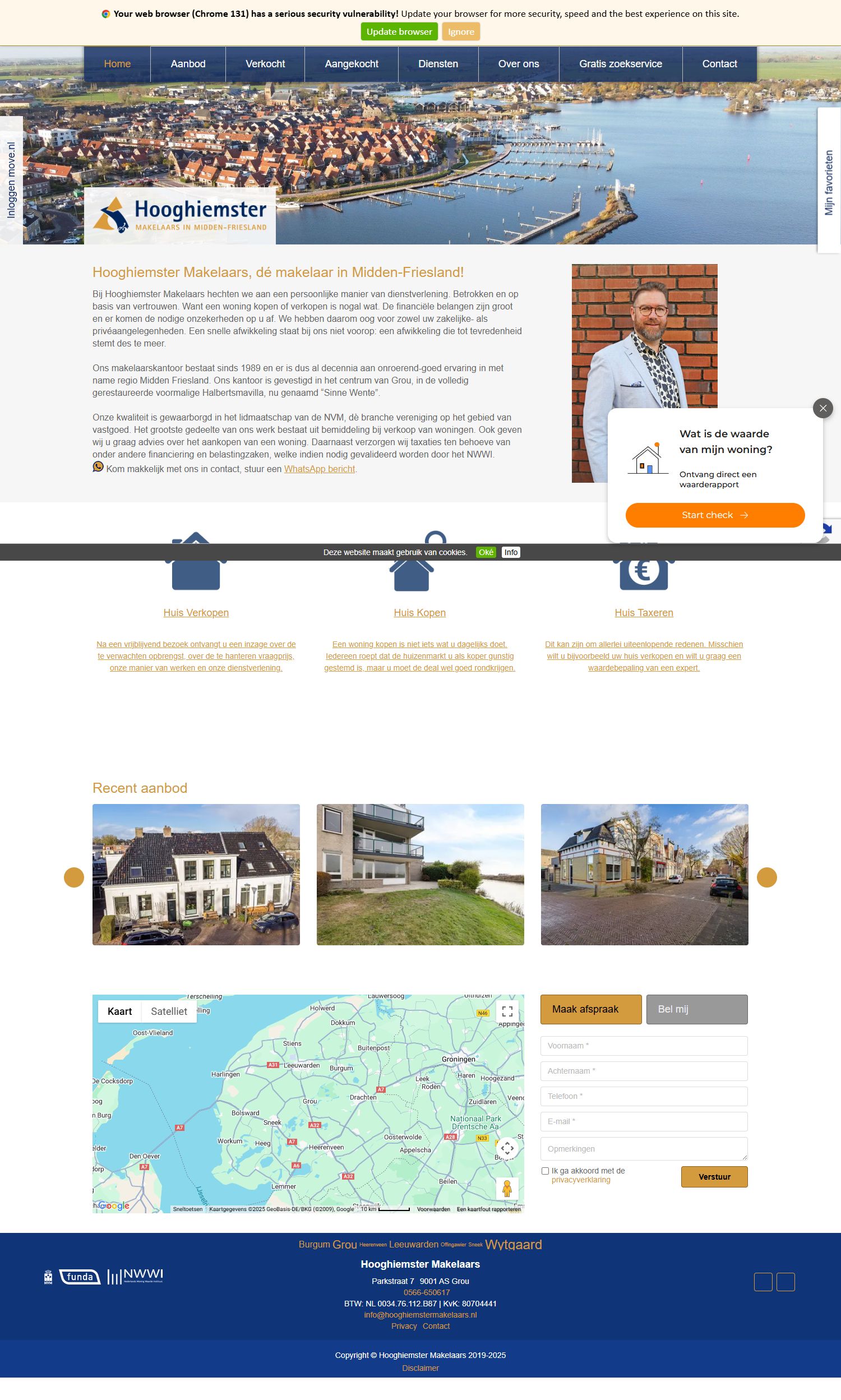 Screenshot van de website van www.hooghiemstermakelaars.nl