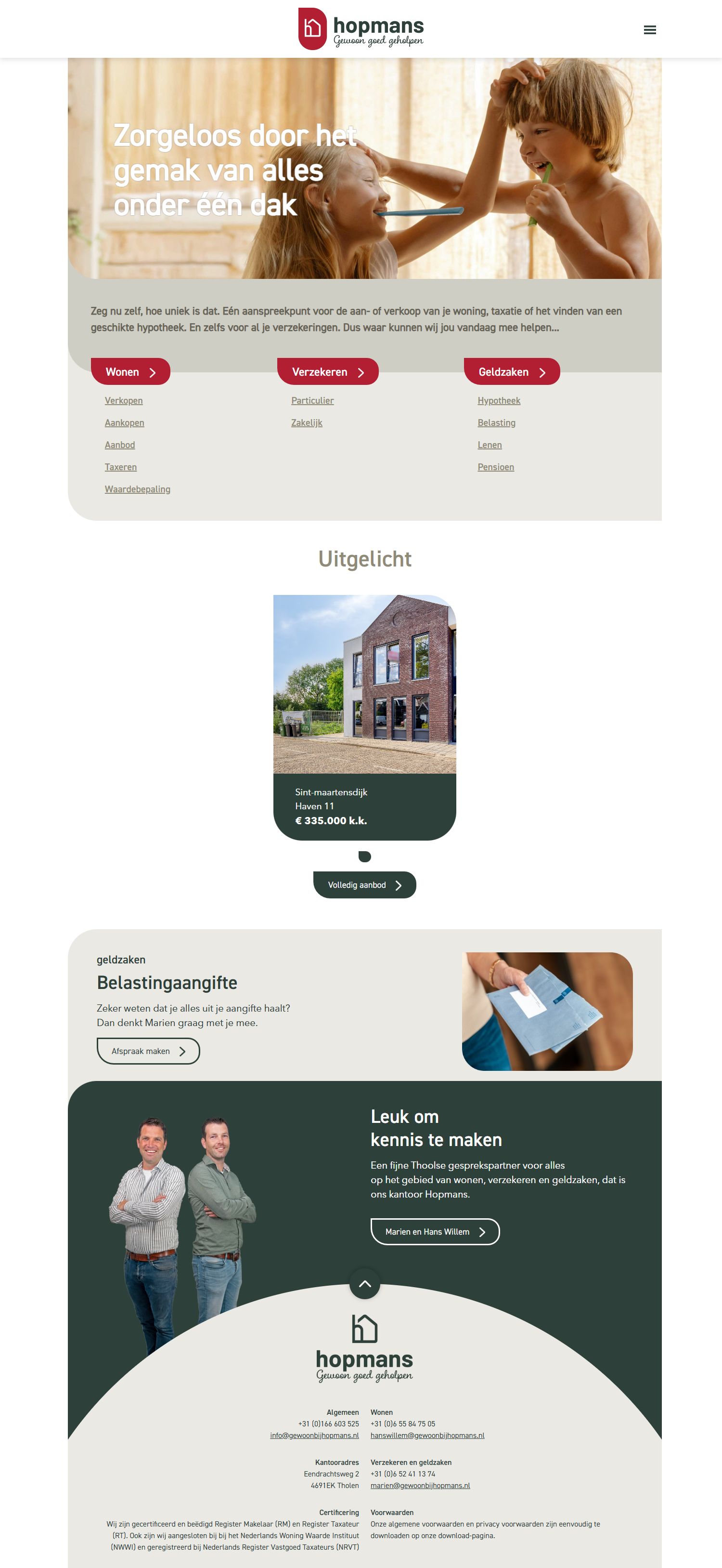 Screenshot of the website of www.hopmansengeense.nl