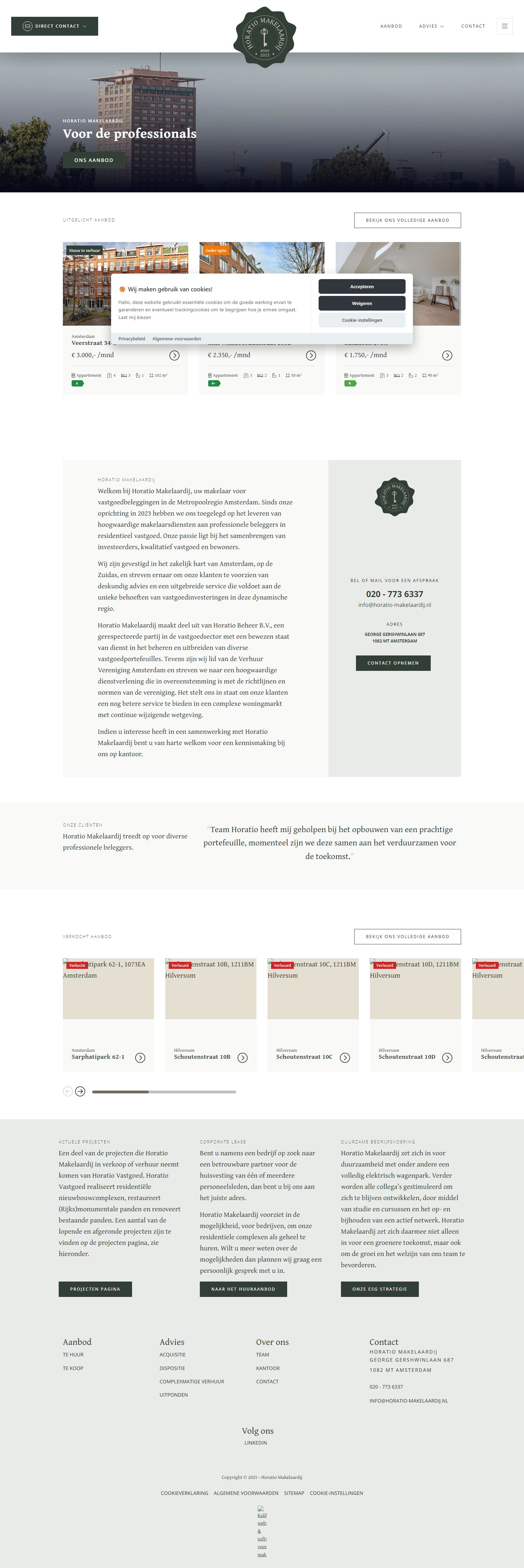 Screenshot van de website van www.horatio-makelaardij.nl