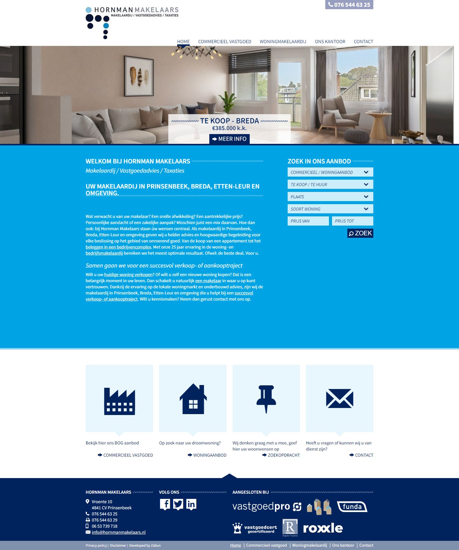 Screenshot van de website van www.hornmanmakelaars.nl