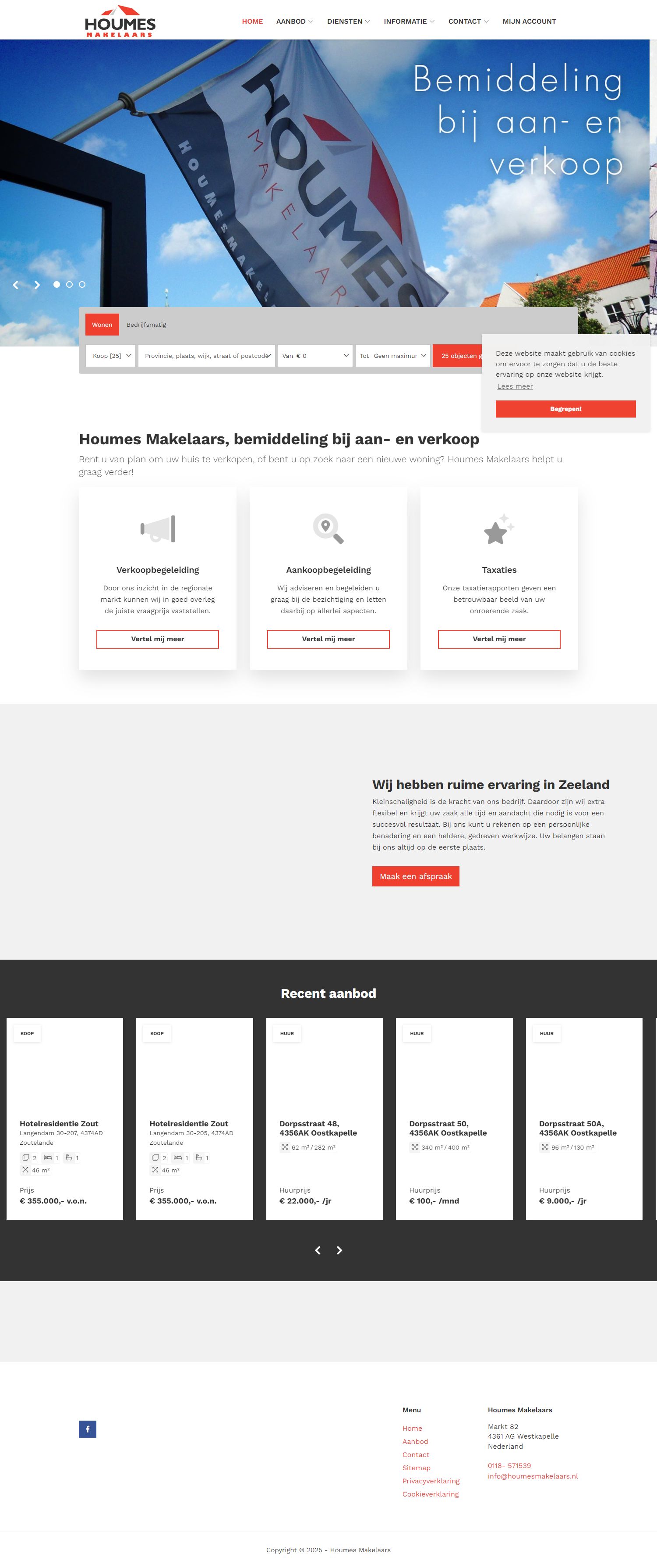 Screenshot van de website van www.houmesmakelaars.nl