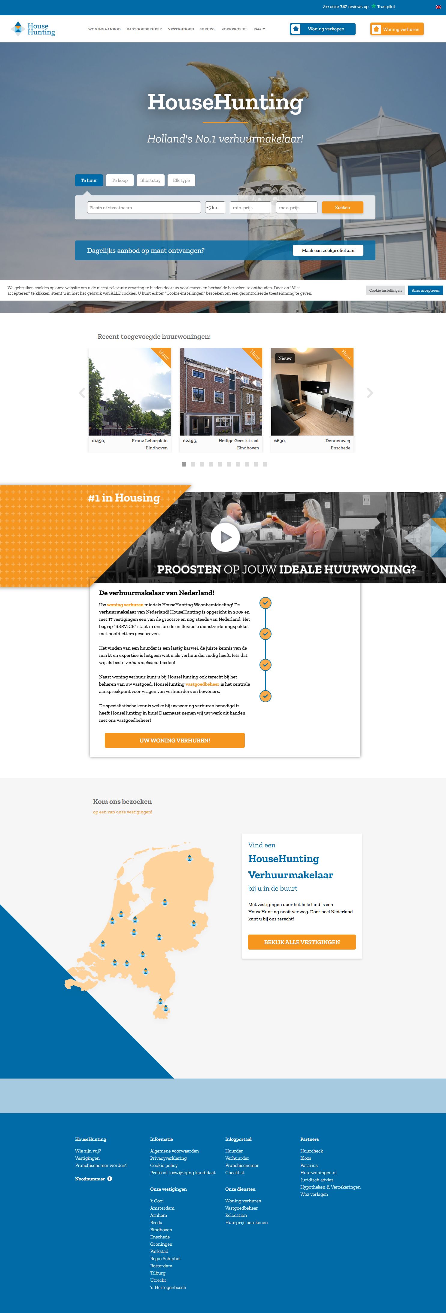 Screenshot van de website van www.househunting.nl