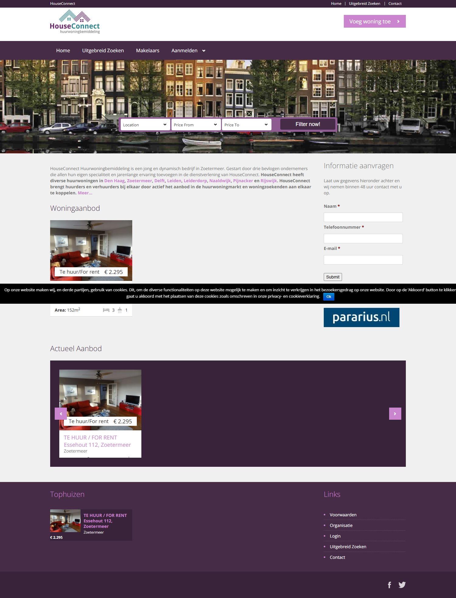 Screenshot van de website van www.houseconnect.nl