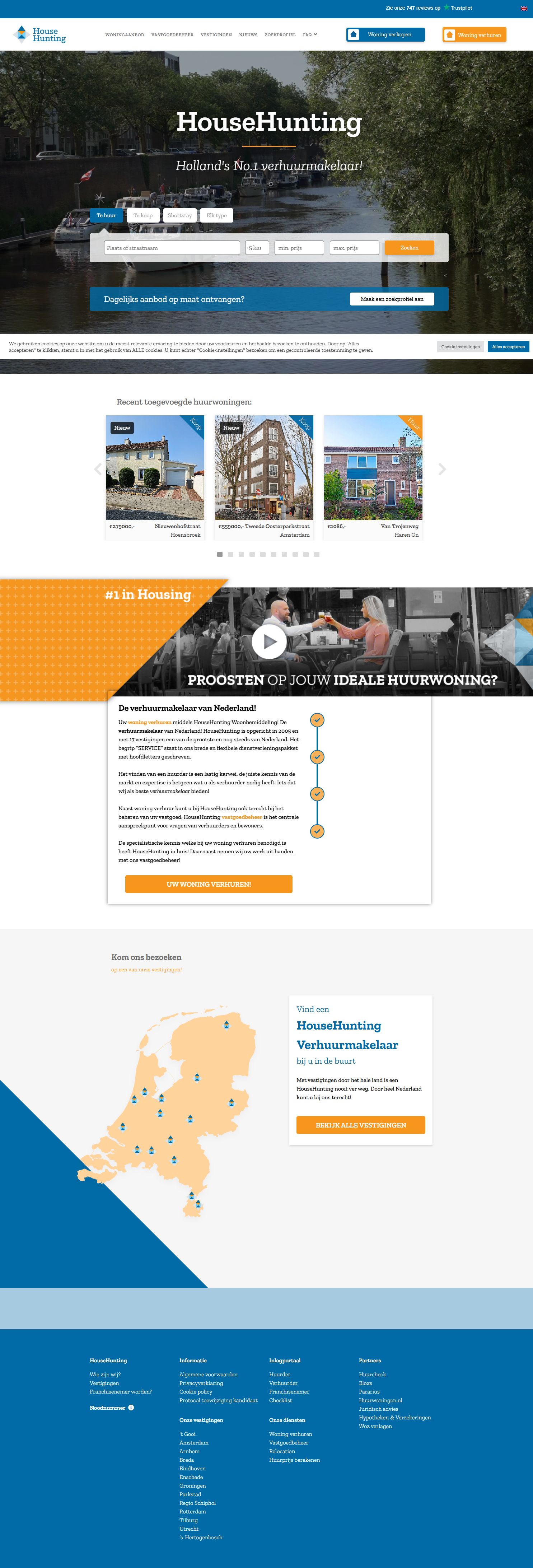 Screenshot van de website van www.househunting.nl