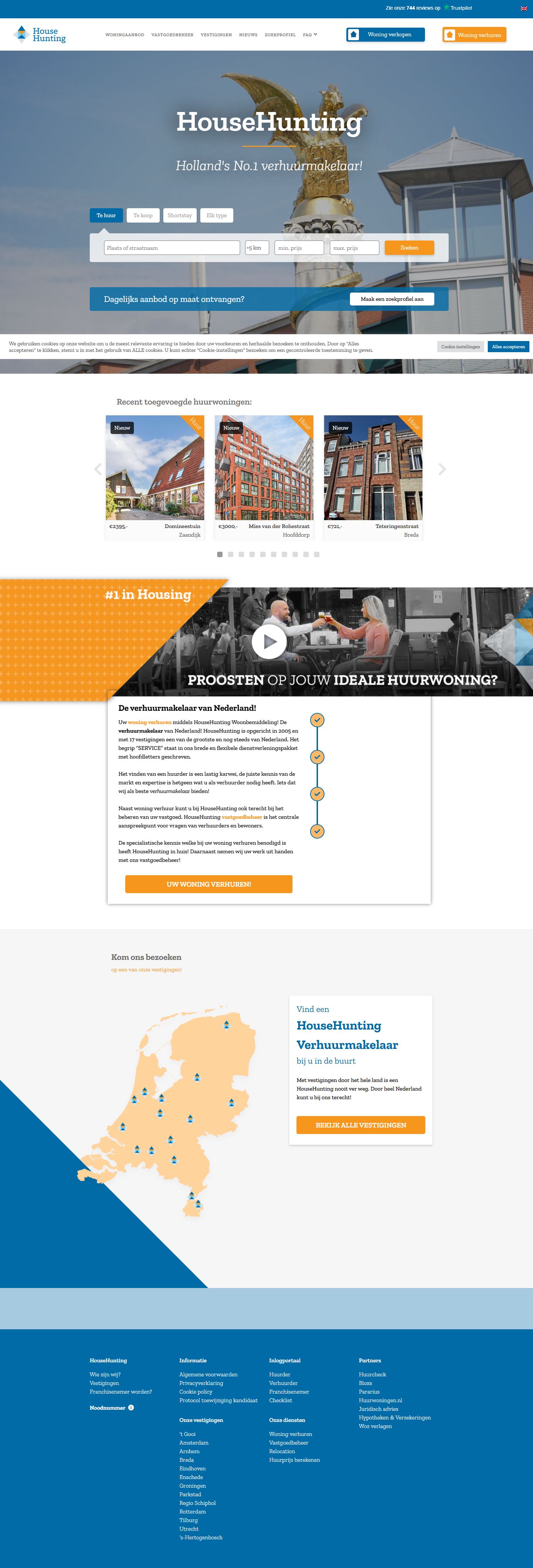 Screenshot van de website van househunting.nl