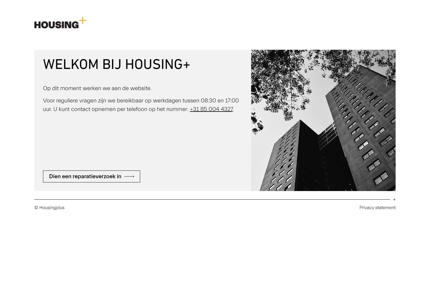 Screenshot of the website of housingplus.nl