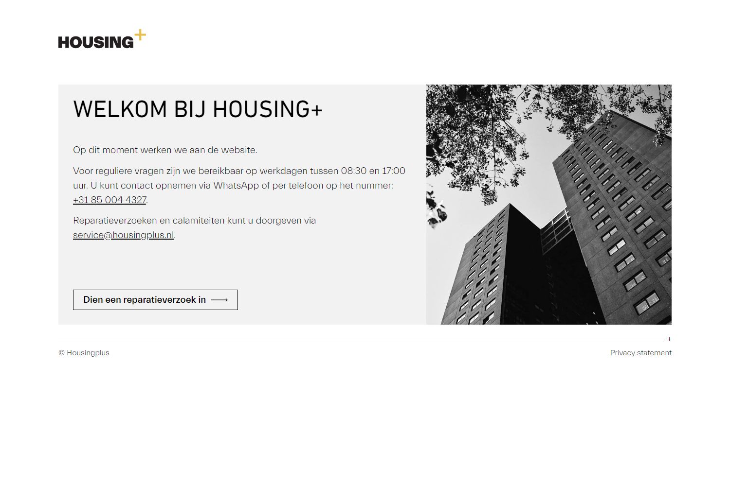 Screenshot van de website van housingplus.nl