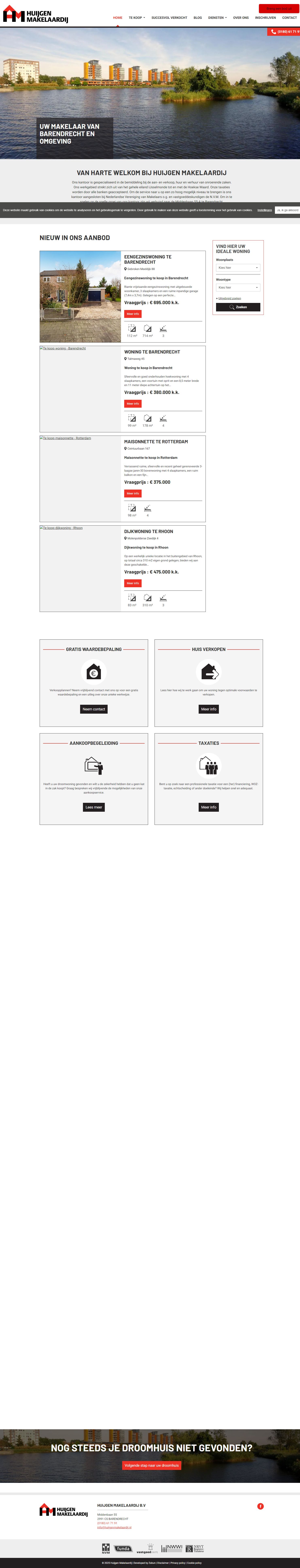 Screenshot van de website van www.huijgenmakelaardij.nl