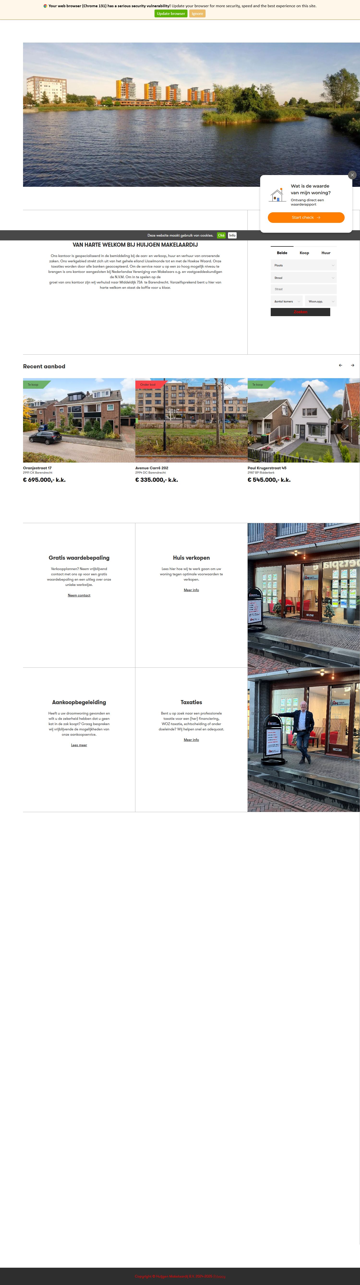 Screenshot van de website van www.huijgenmakelaardij.nl