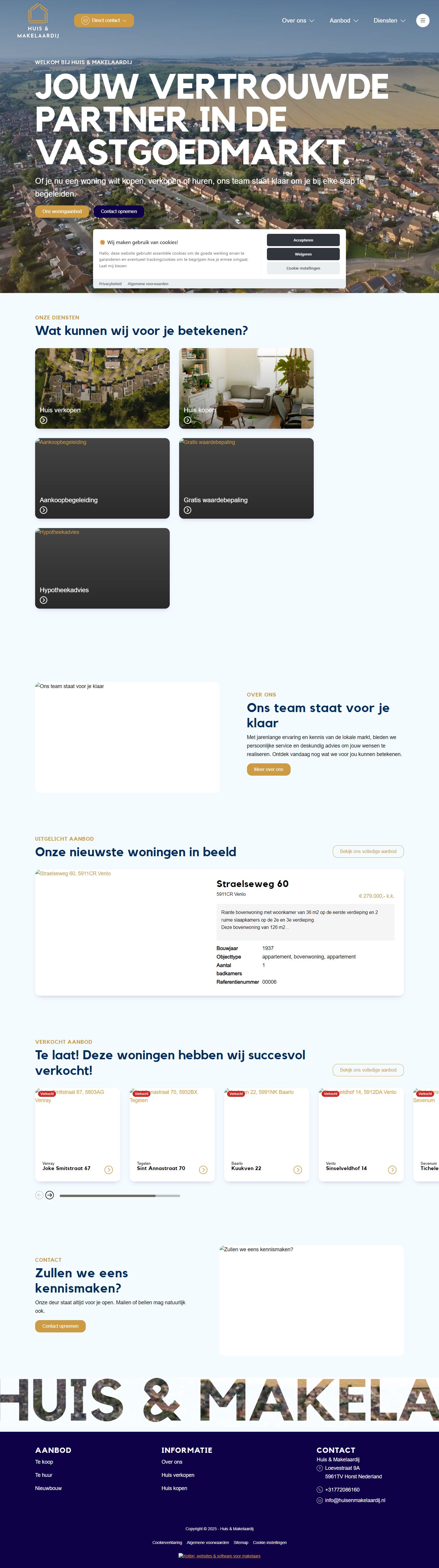 Screenshot van de website van huisenmakelaardij.nl