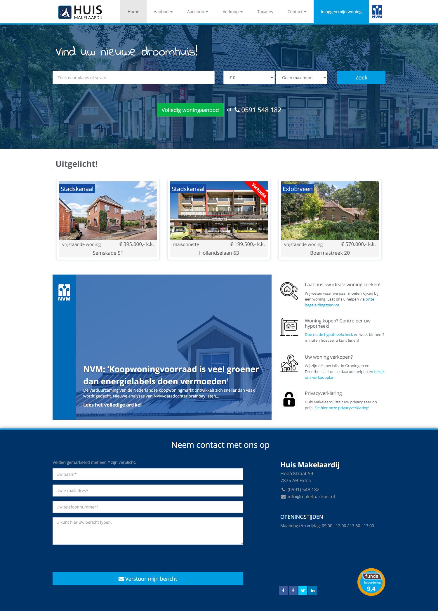 Screenshot of the website of www.huis-makelaardij.nl